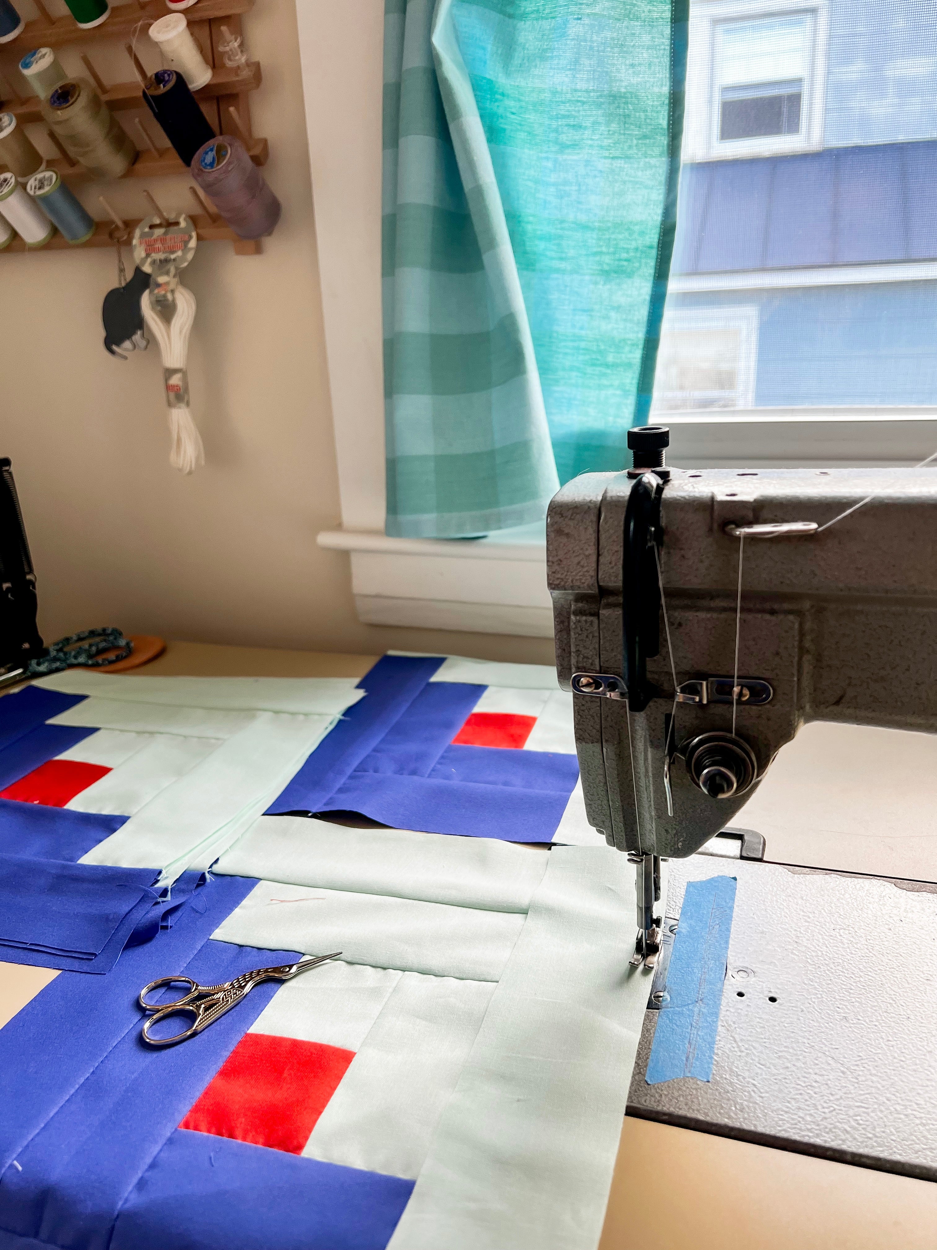 sewing process of handmade quilt