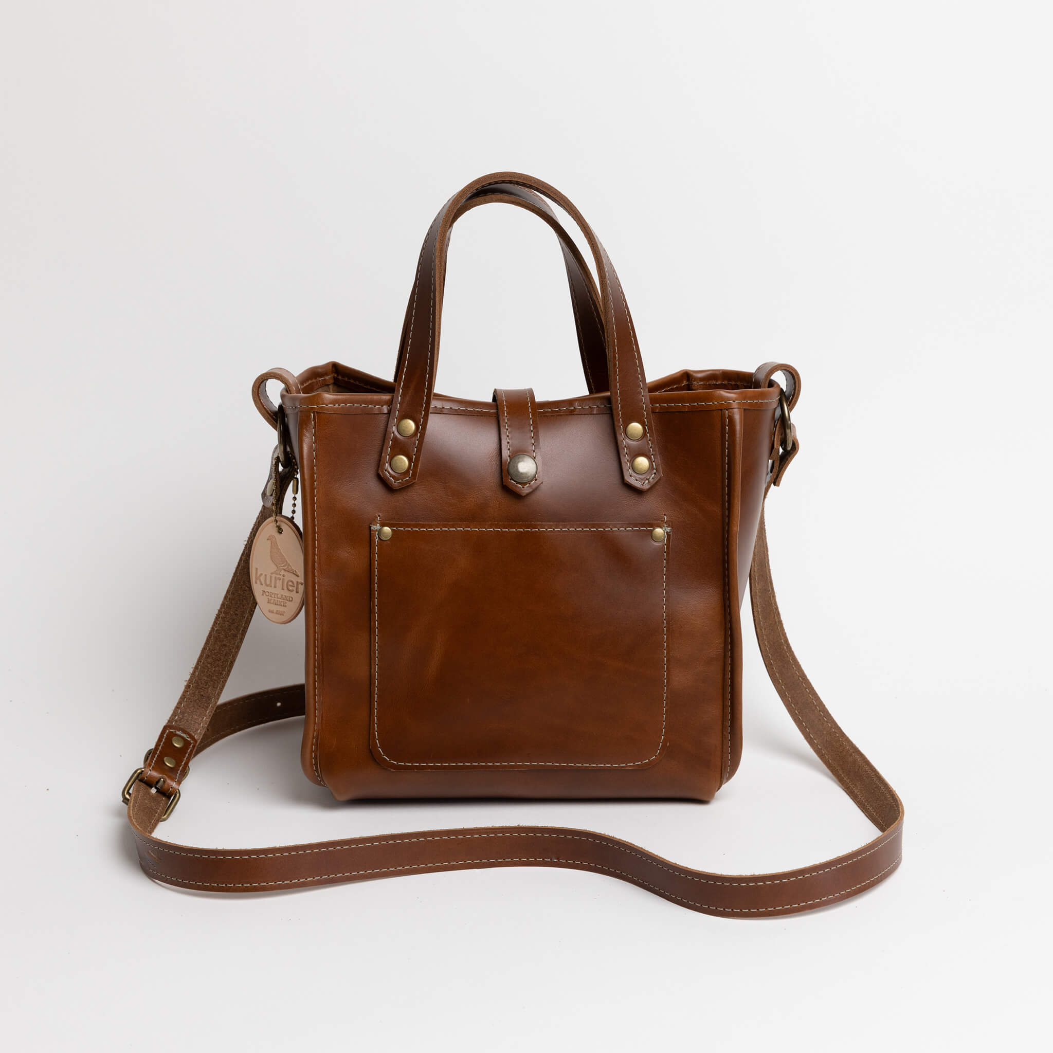 belfast tote crossbody compact - handmade leather - pecan front view
