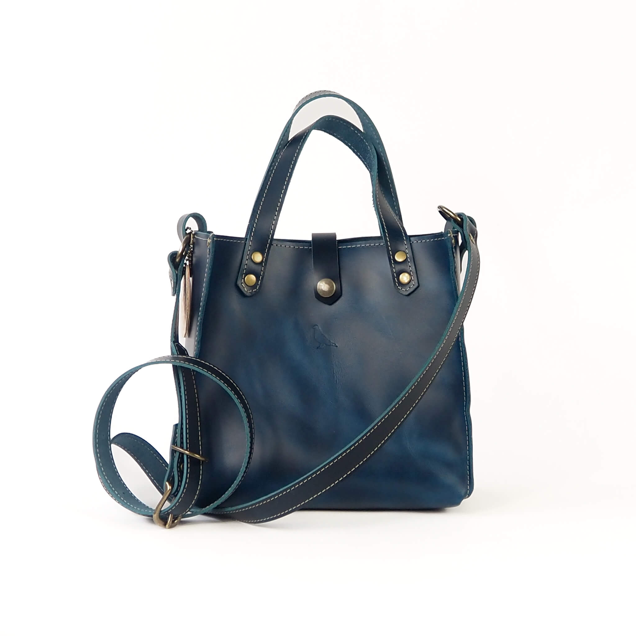 bess handbag tote crossbody handmade leather - denim front view