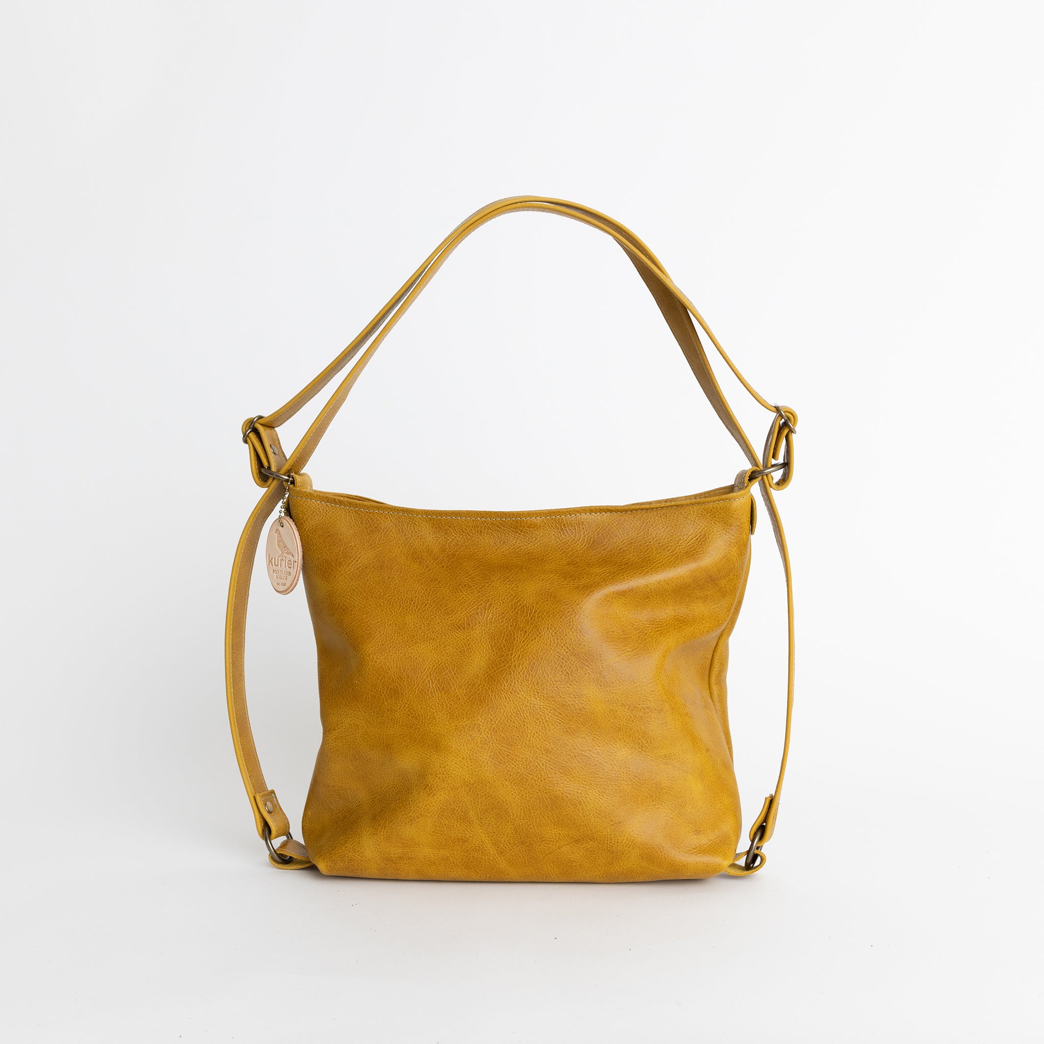 bridgton convertible tote backpack handmade leather - honey front view