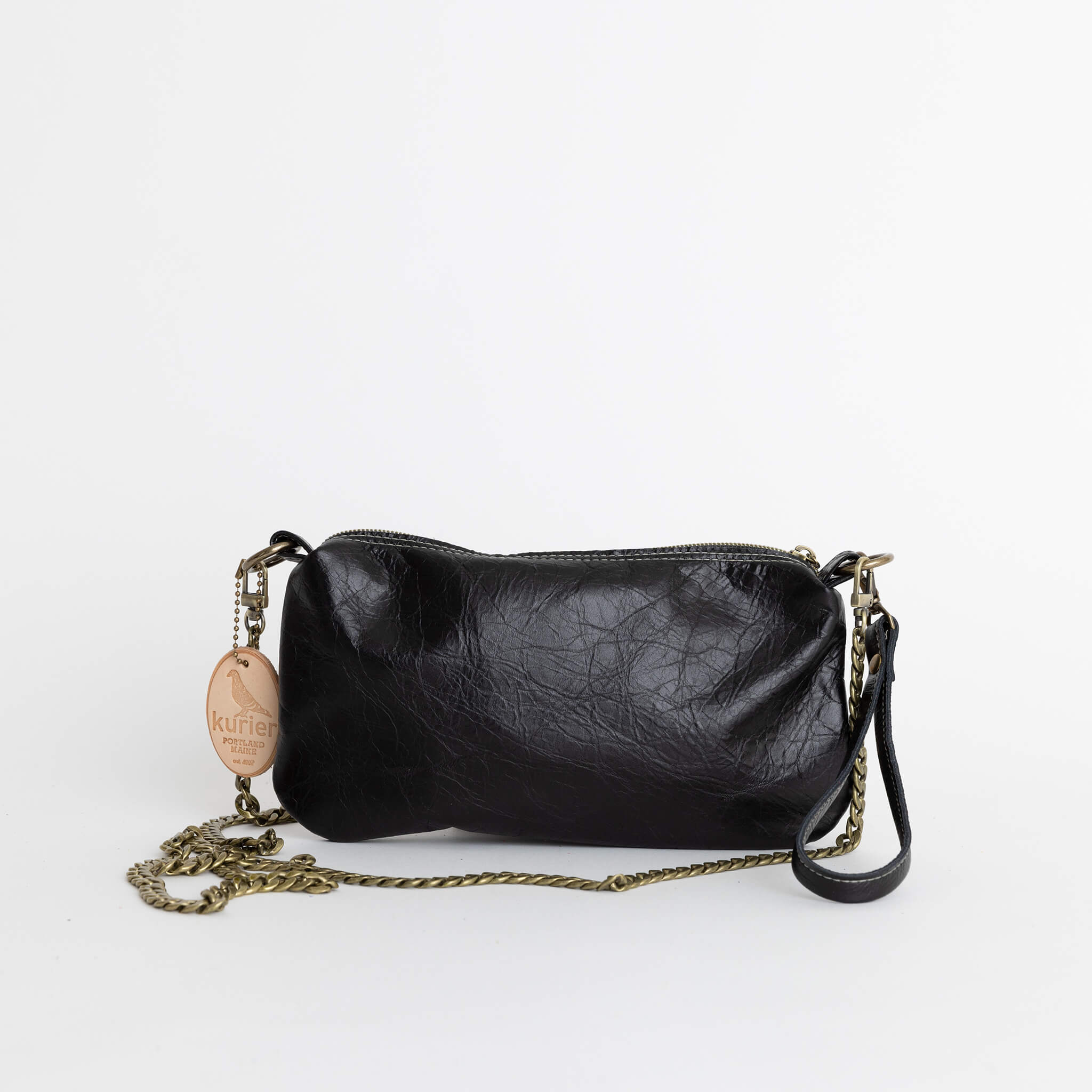 camden crossbody clutch wristlet - handmade leather - black front view