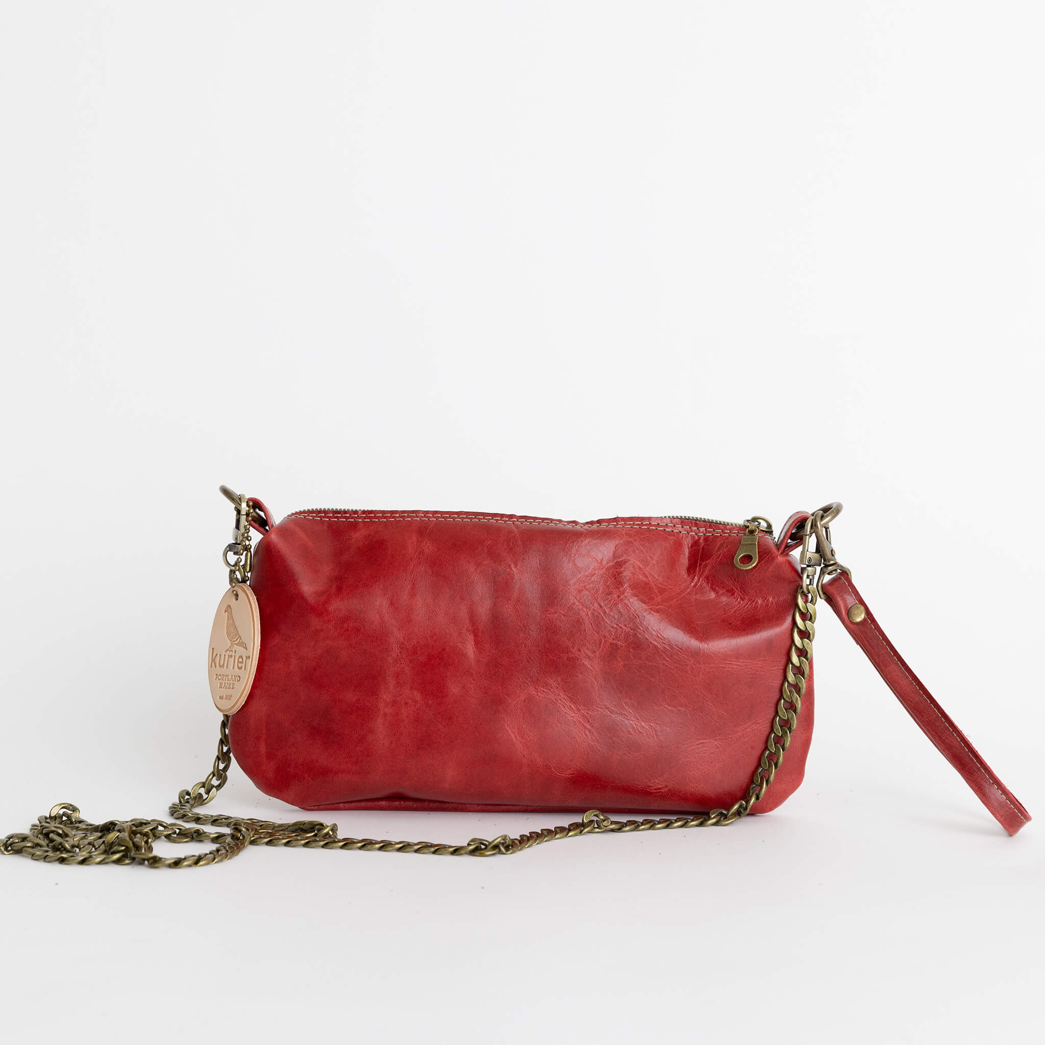 camden crossbody clutch wristlet - handmade leather - cardinal front view