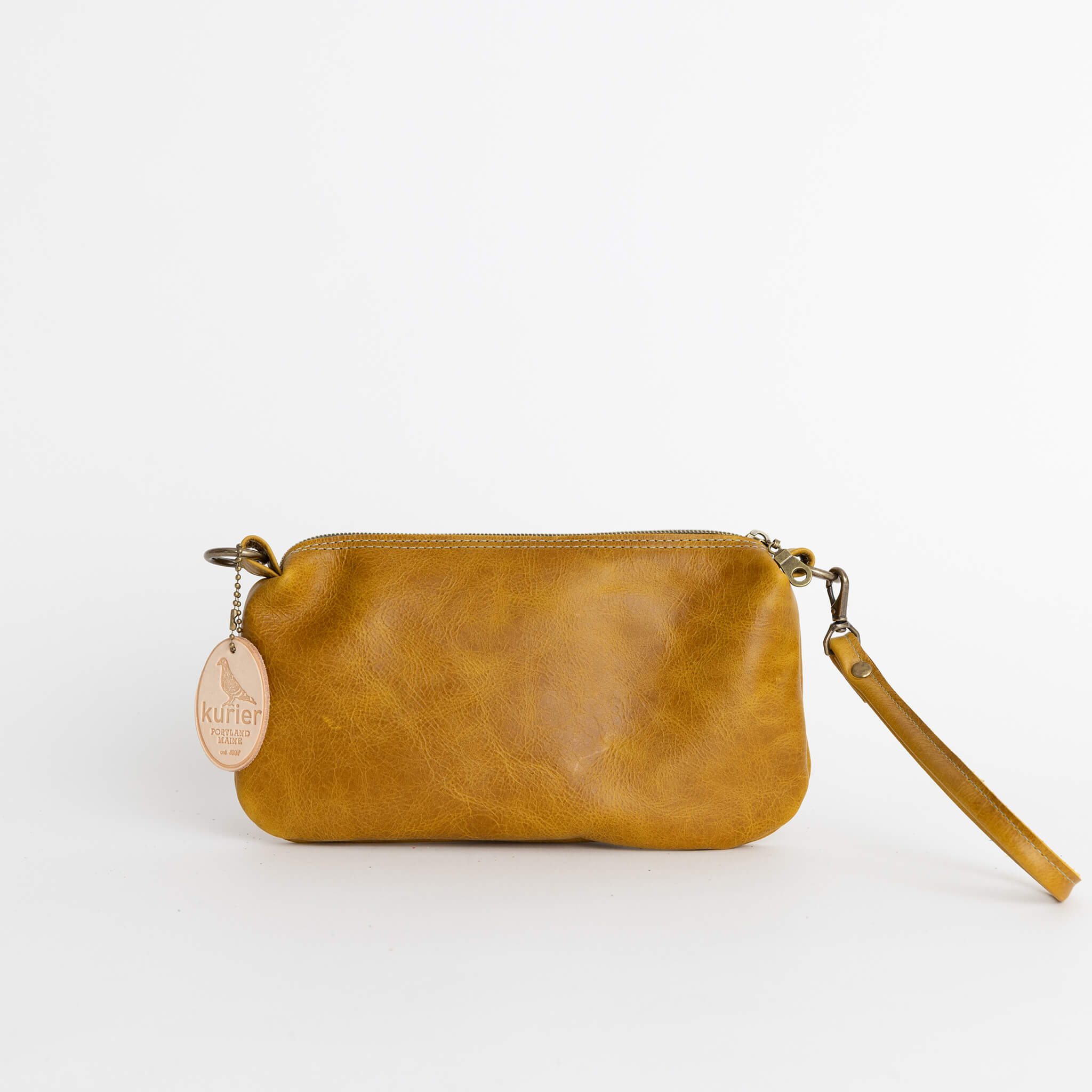 camden crossbody clutch wristlet - handmade leather - honey front view