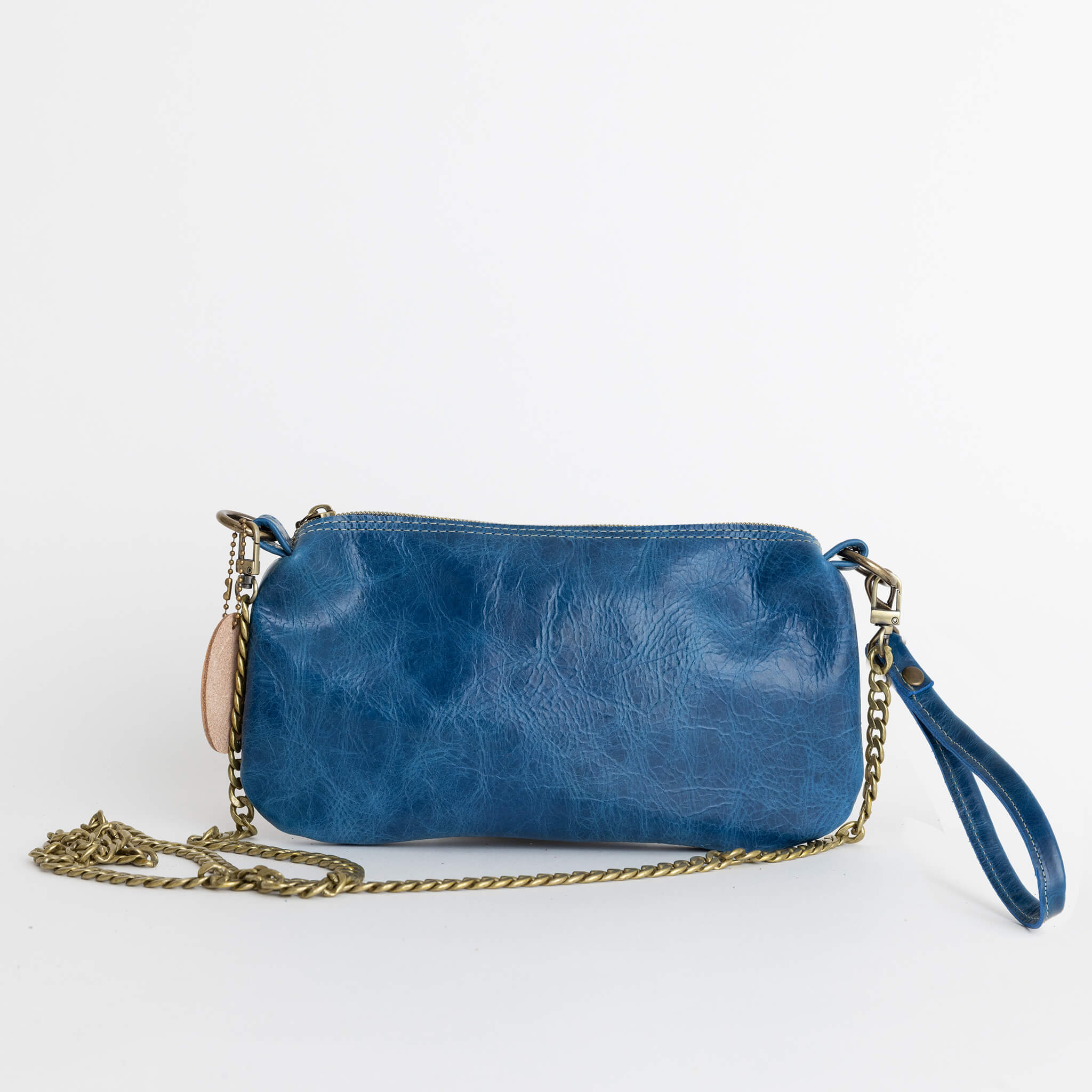 camden crossbody clutch wristlet - handmade leather - royal front view