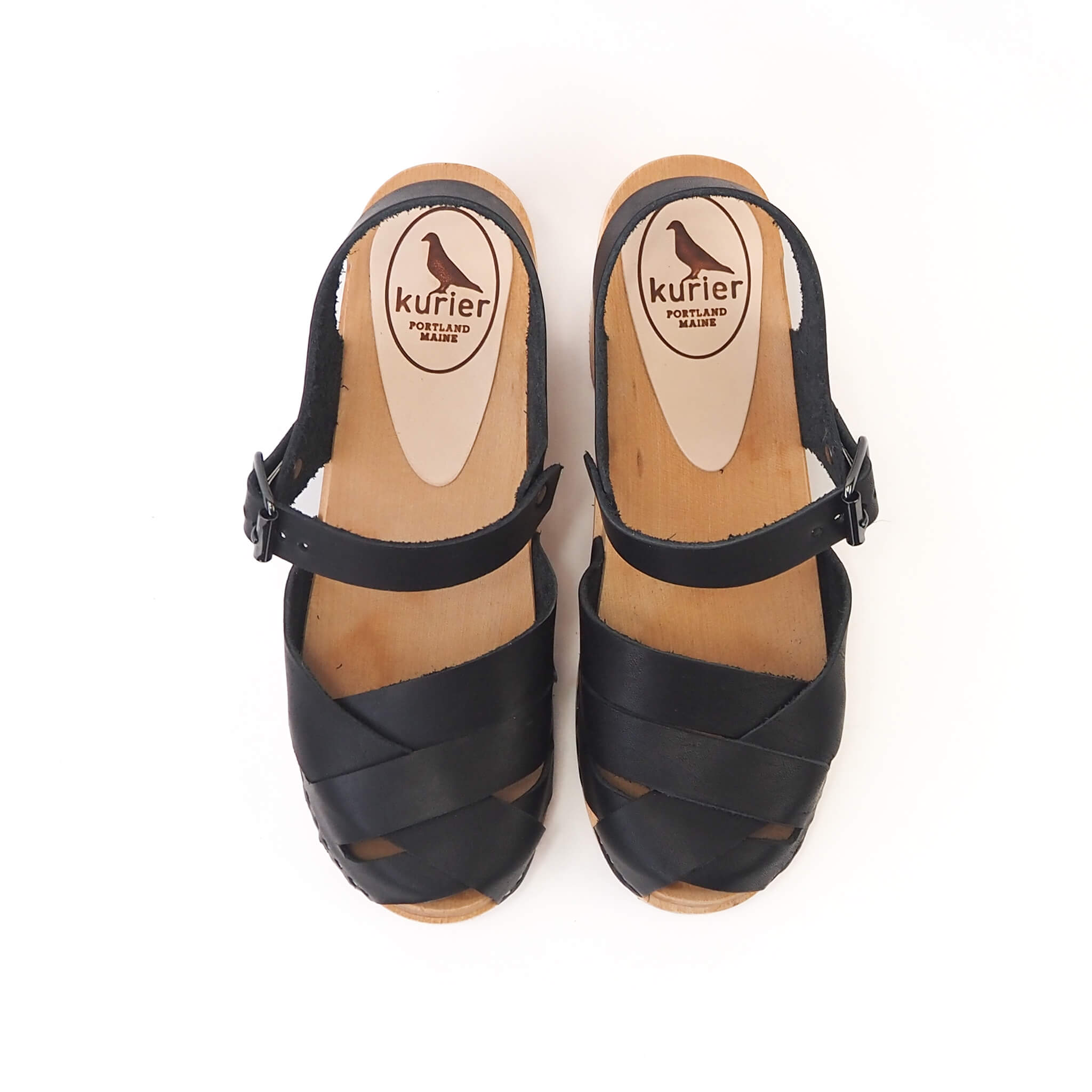 emelia clog high heel peep toe mary janesandal handmade american leather wood - coal top view