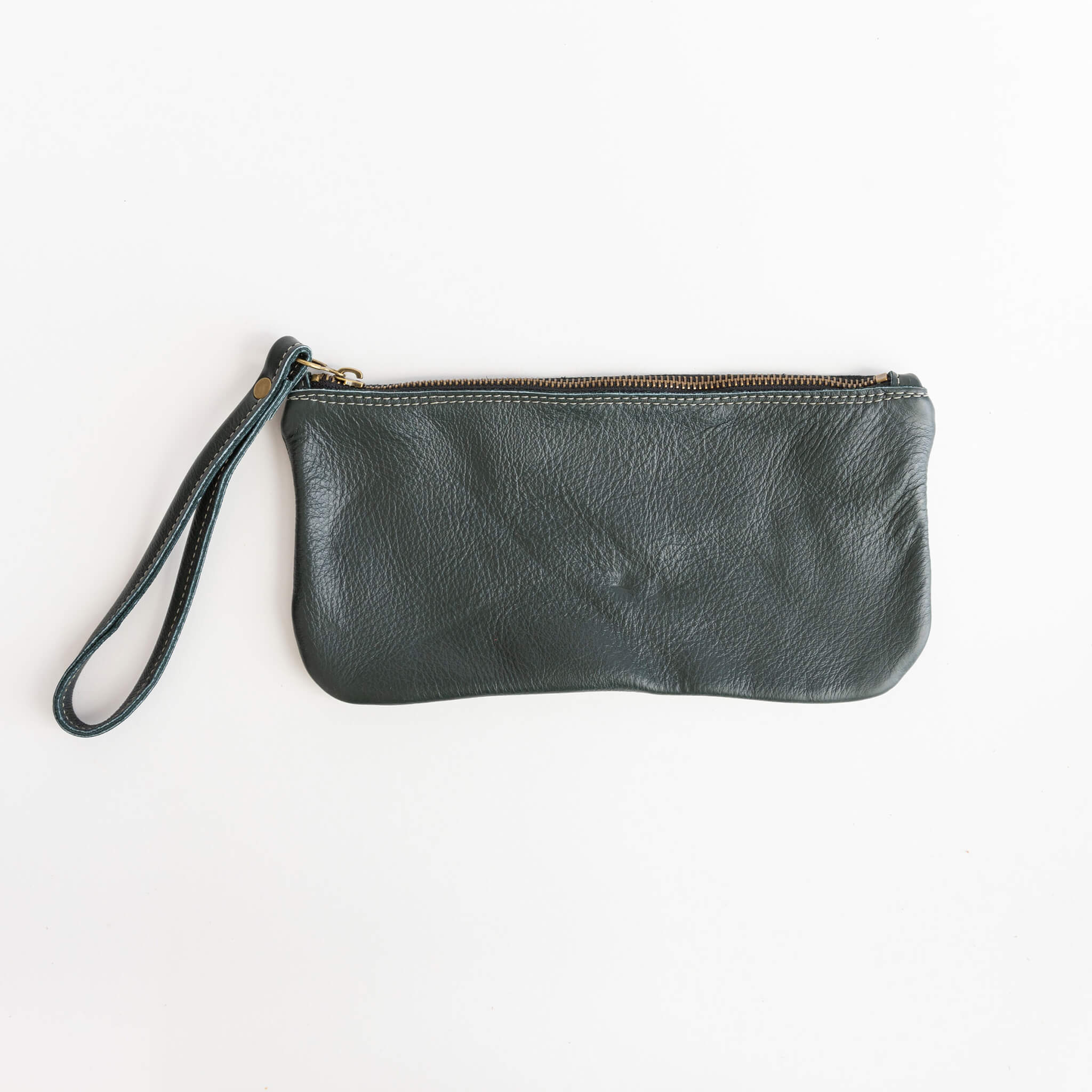 francis clutch - wristlet - handmade leather - deep forest front view