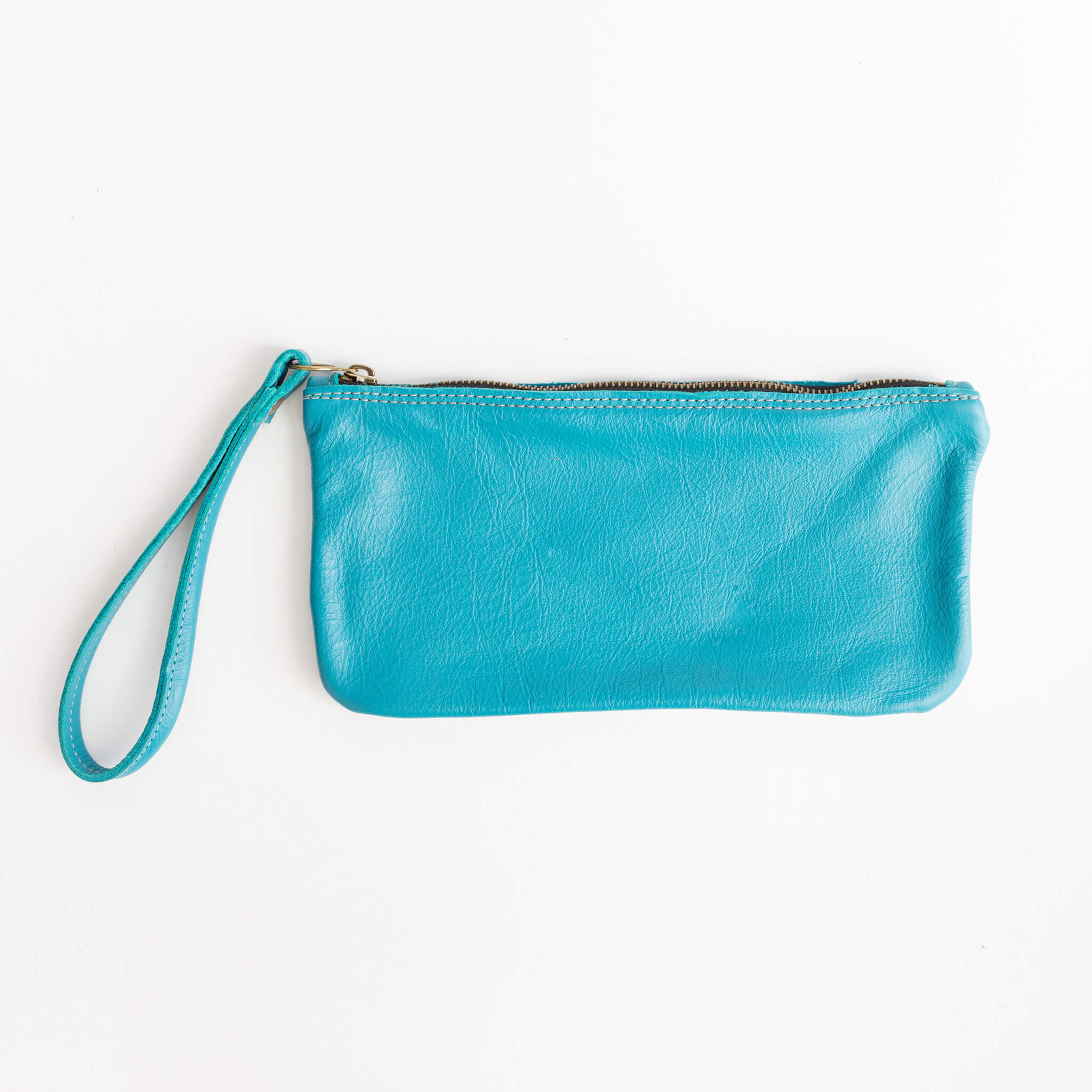 francis clutch - wristlet - handmade leather - lagoon front view