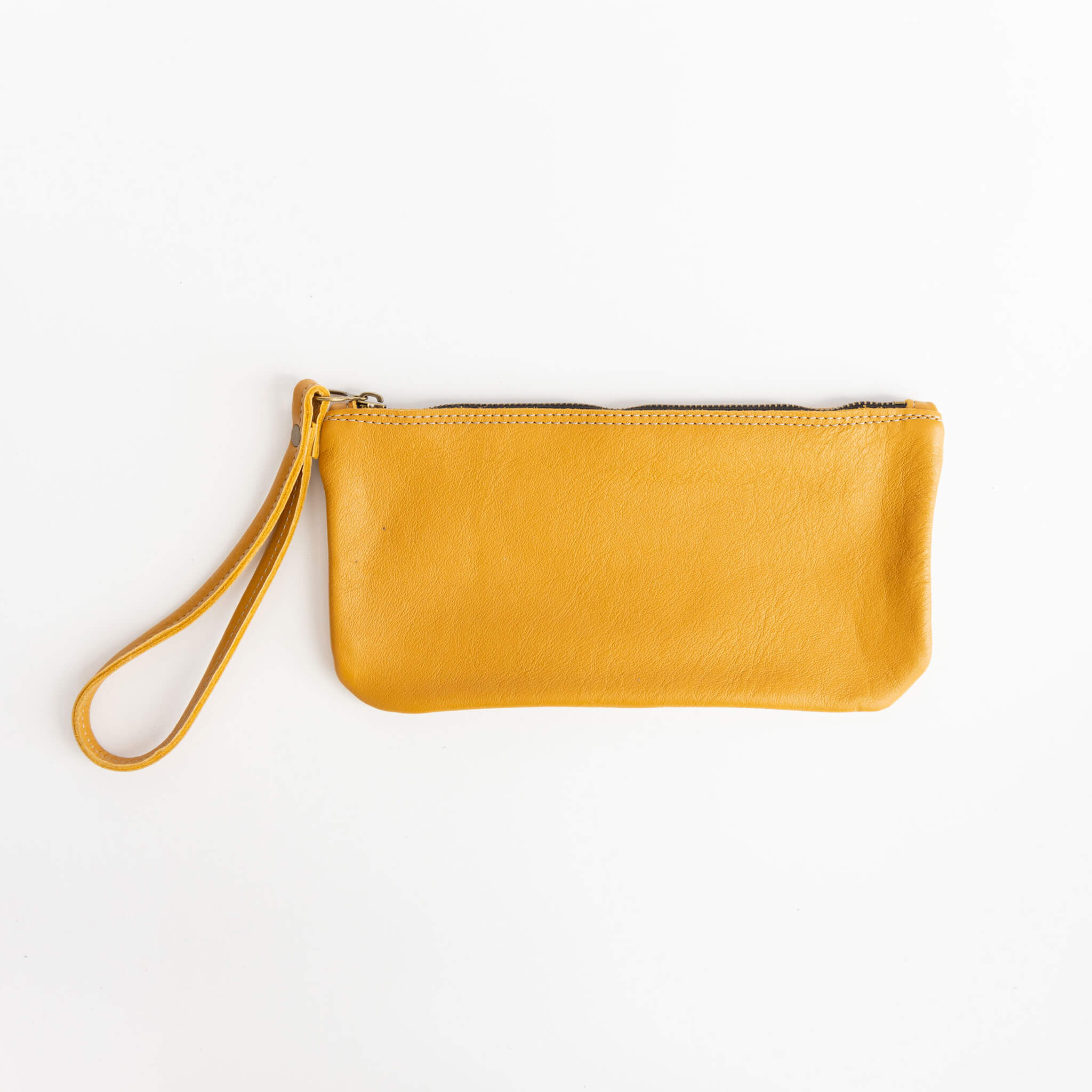 francis clutch - wristlet - handmade leather - marigold front view