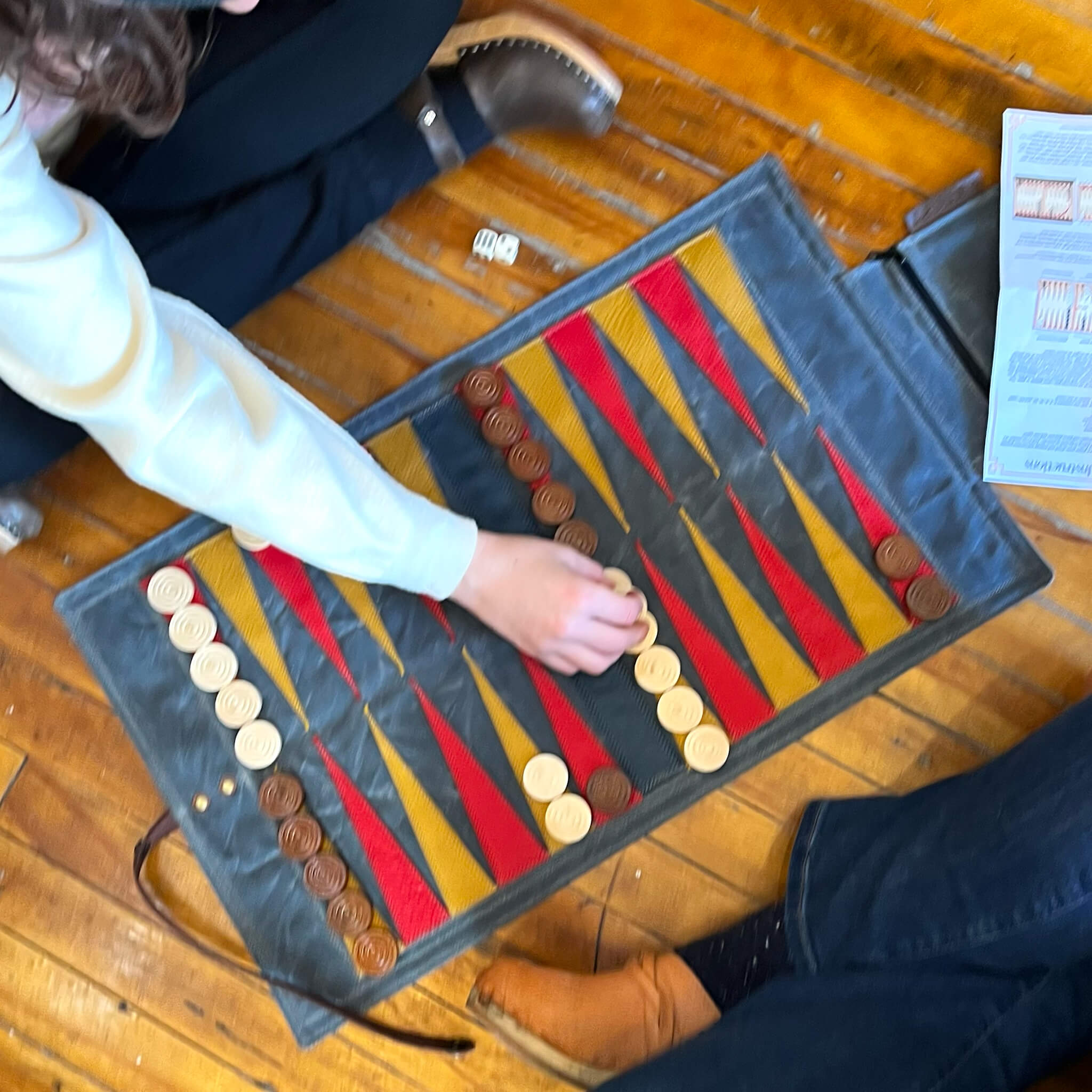 backgammon travel set - handmade leather & waxed canvas game - top view