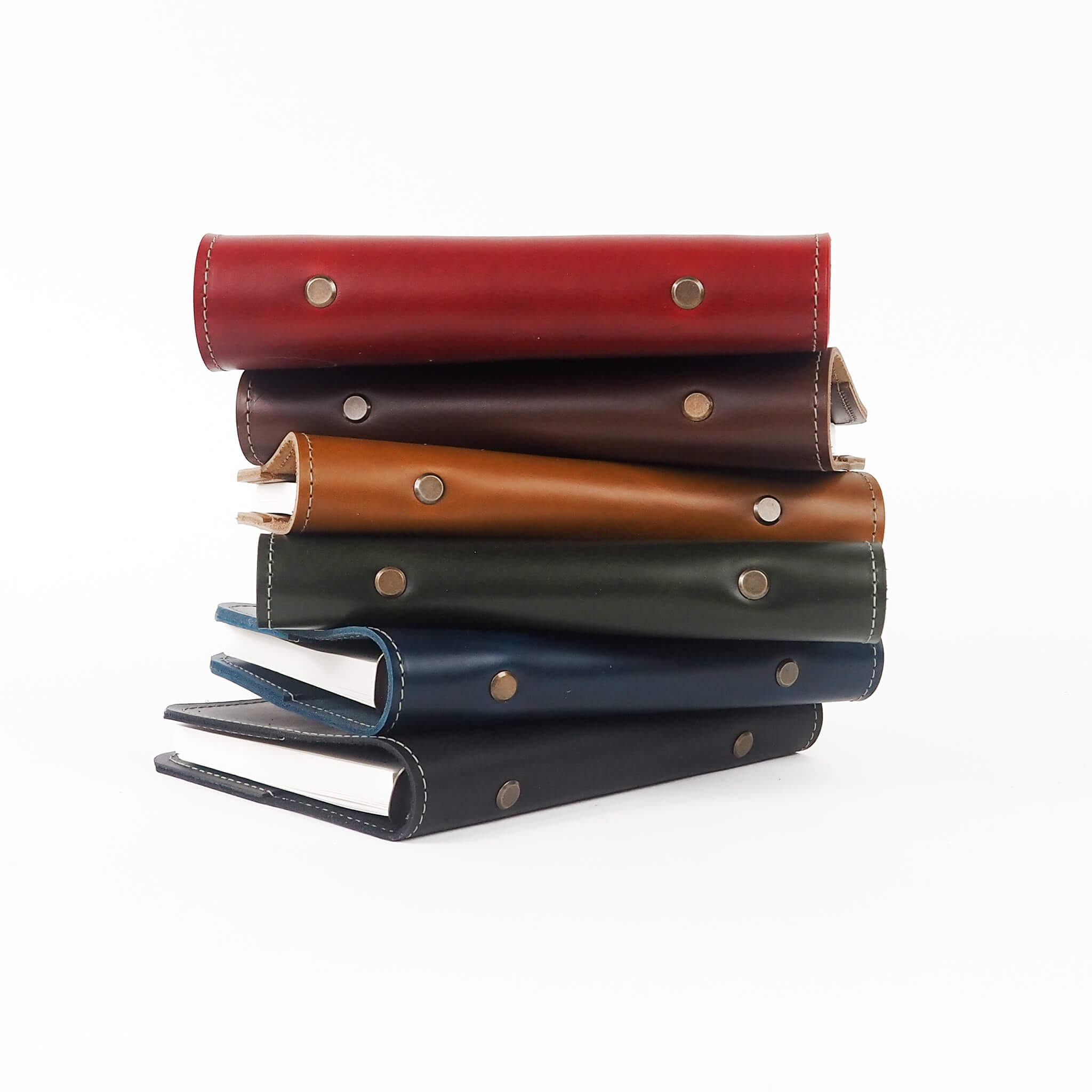 journal a6 - handmade leather - group spine view