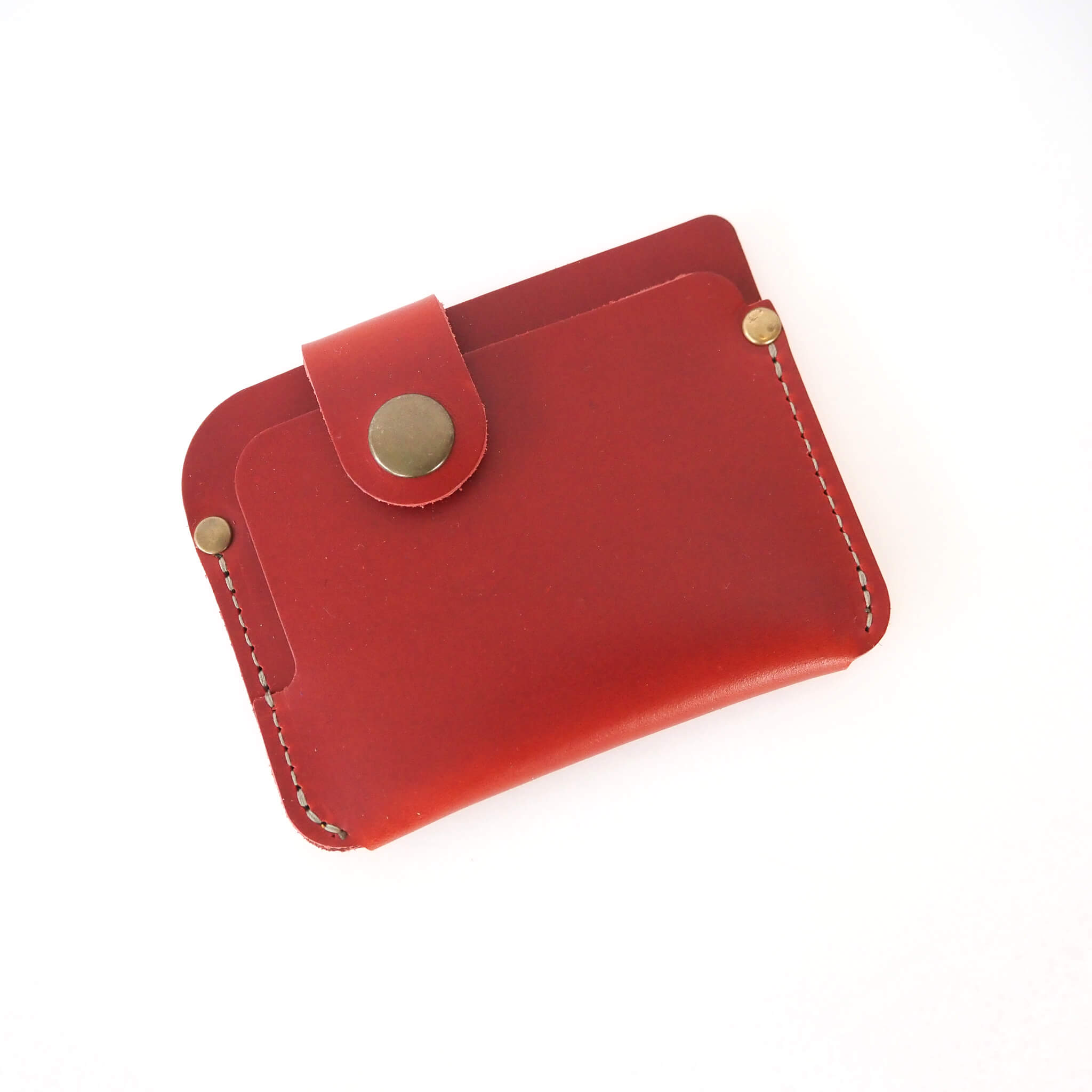 kris wallet - unisex snap closure - handmade leather - cherry front view
