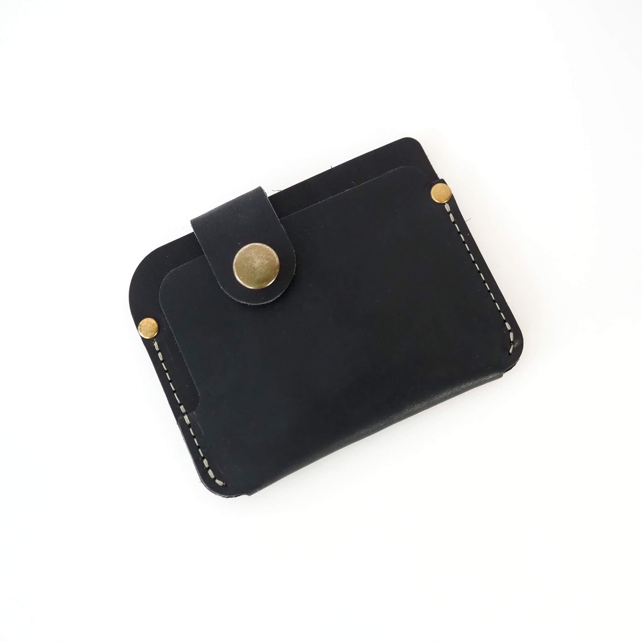 kris wallet - unisex snap closure - handmade leather - coal front view