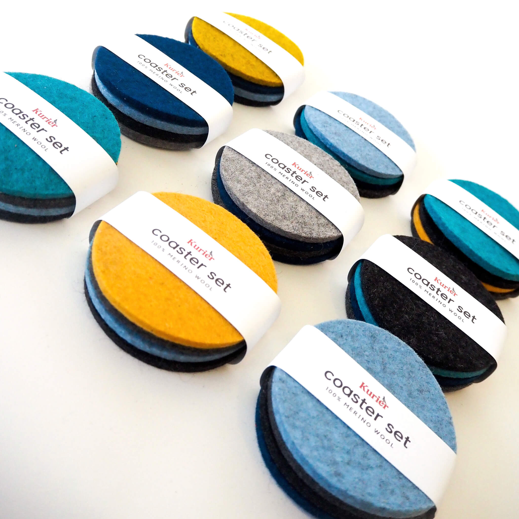 merino wool coaster set - varying colors