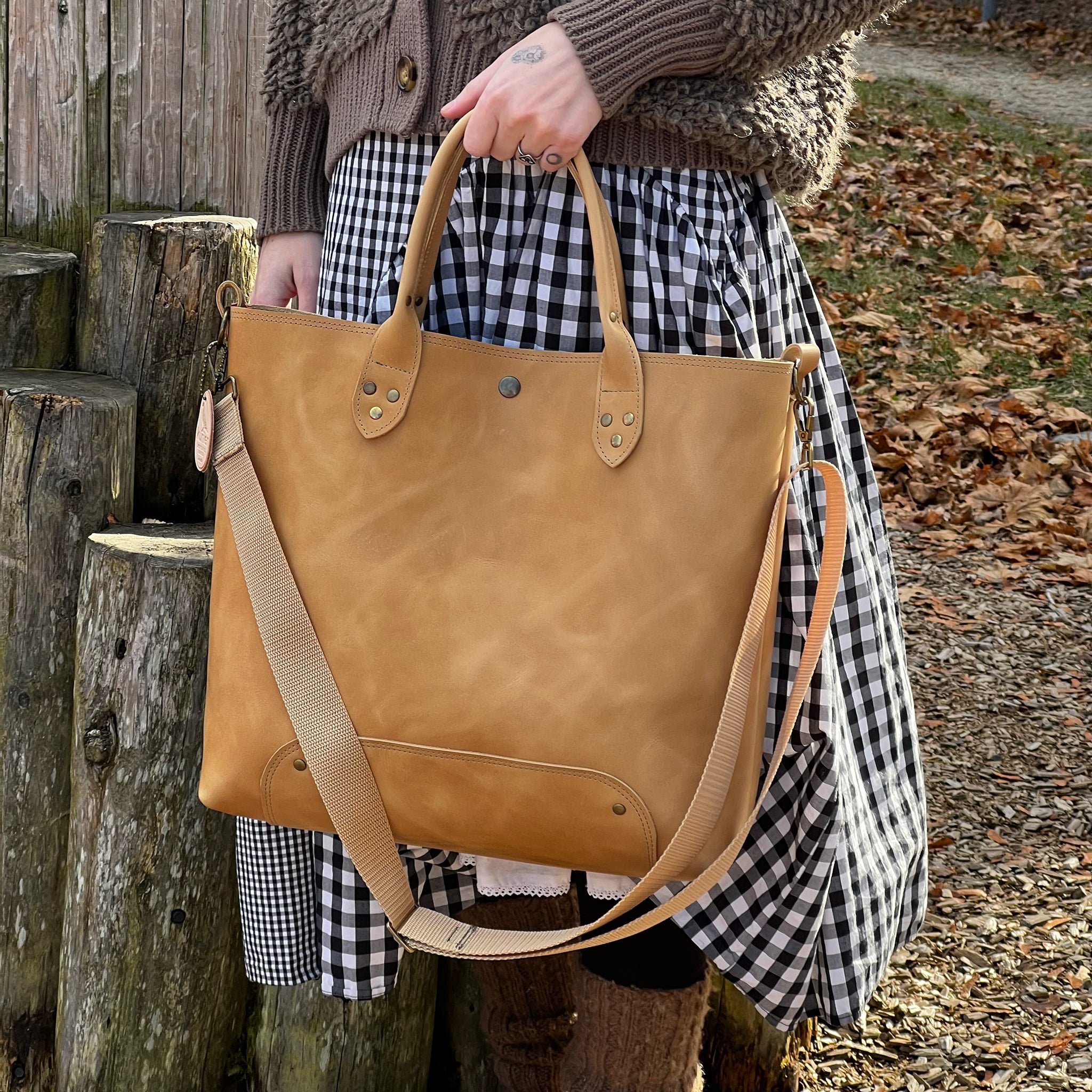 maine tote crossbody travel bag - handmade leather - blonde