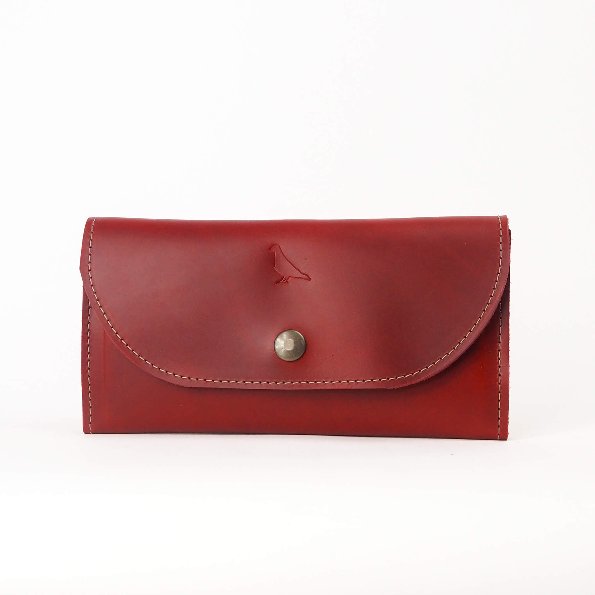 millie wallet large trifold clutch handmade leather - cherry front view