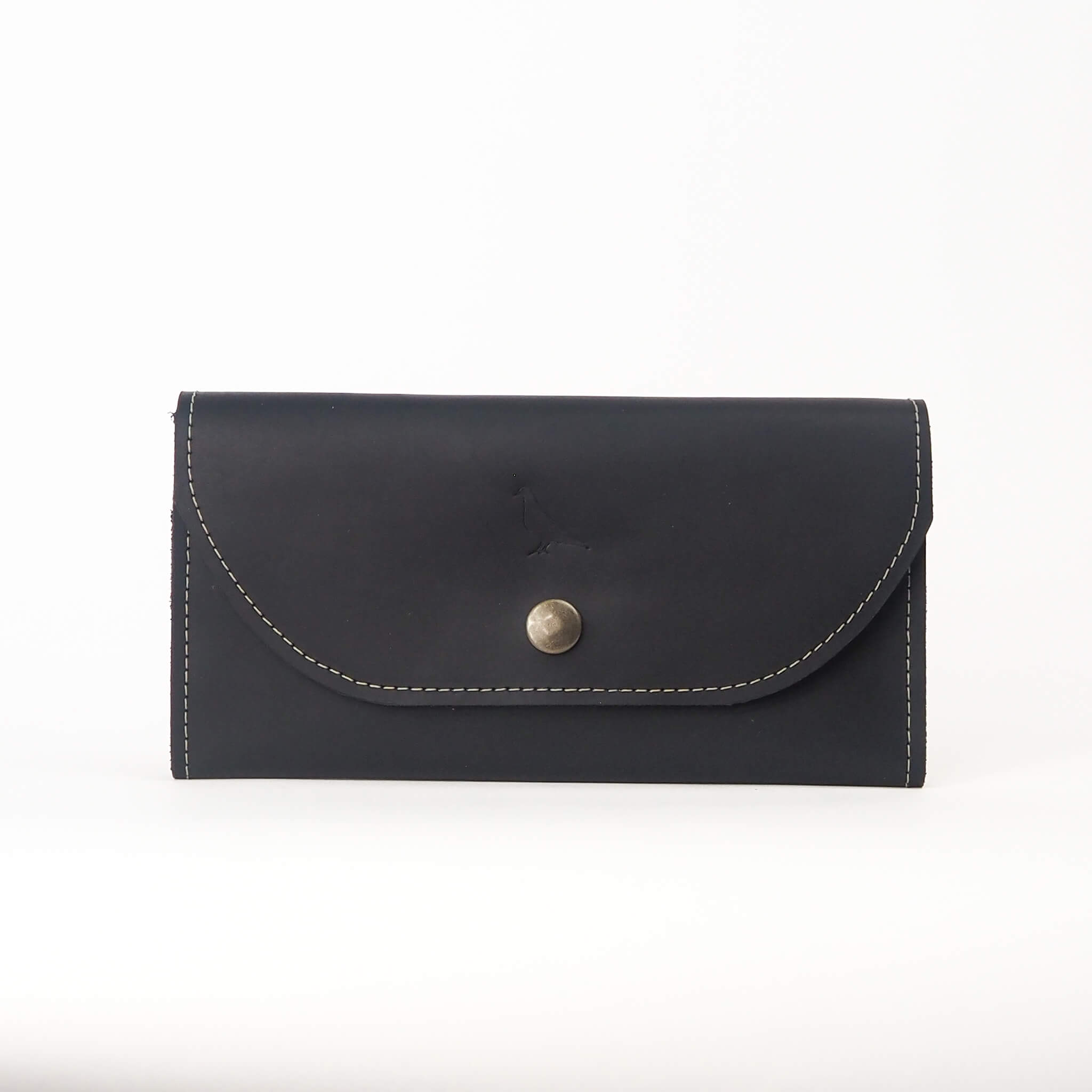 millie wallet large trifold clutch handmade leather - coal front view