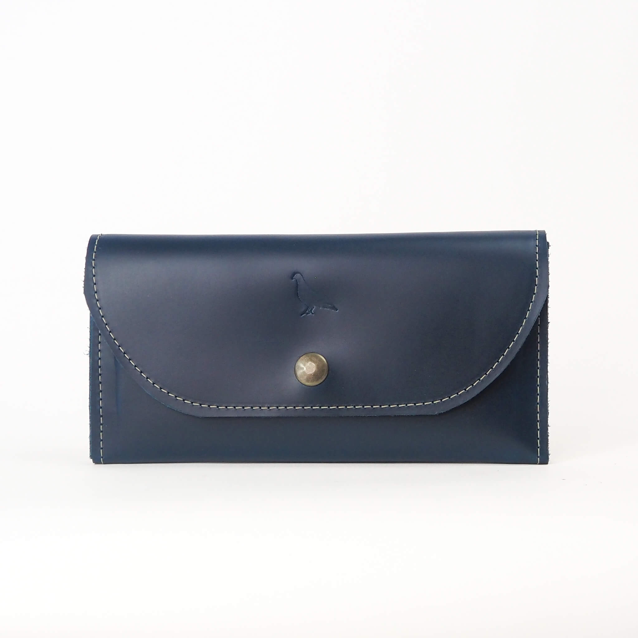millie wallet large trifold clutch handmade leather - denim front view