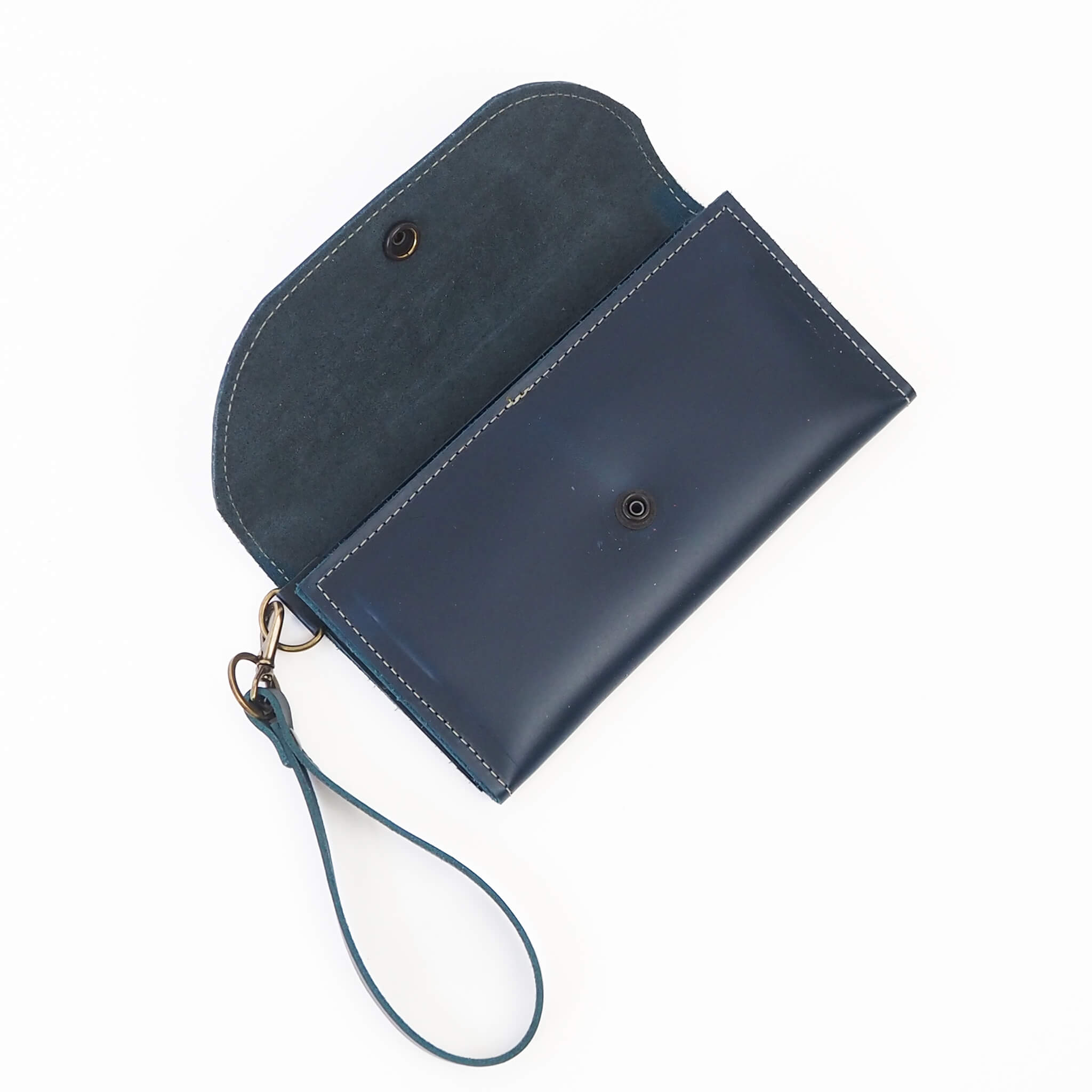 millie wallet large trifold clutch handmade leather - denim alt view