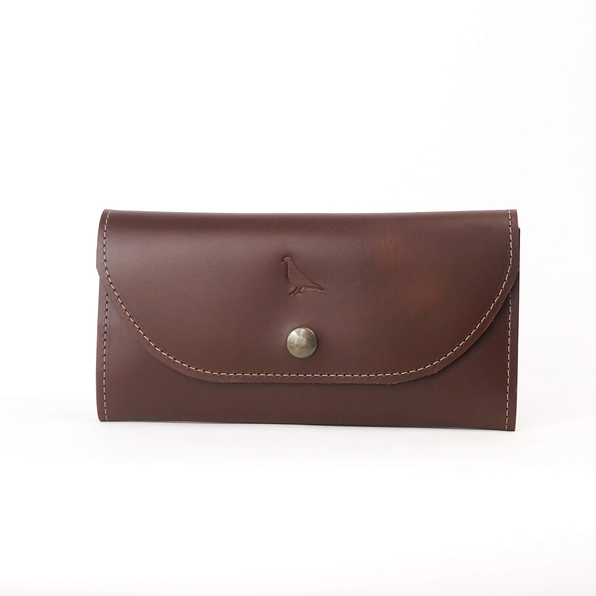 millie wallet large trifold clutch handmade leather - pecan front view