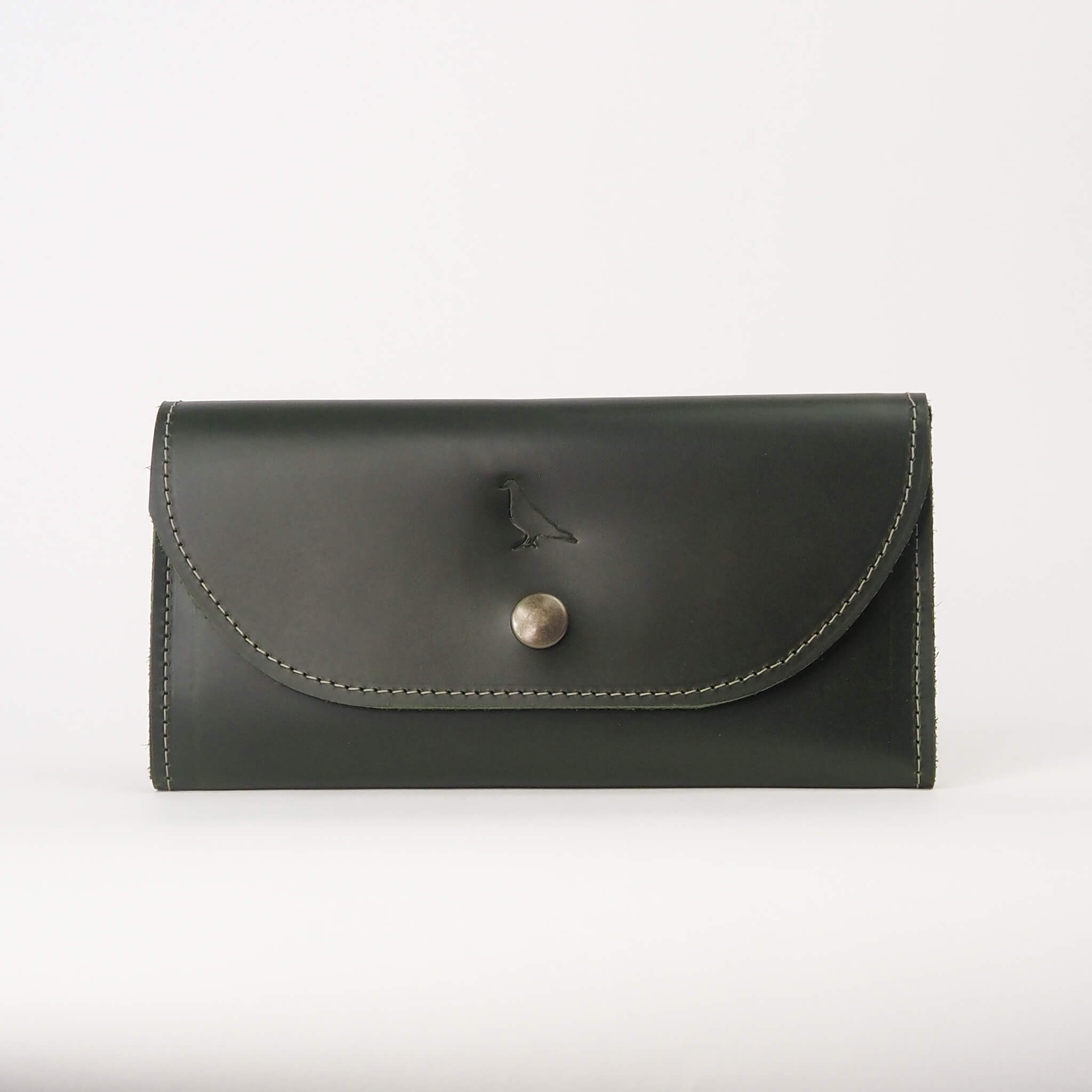 millie wallet large trifold clutch handmade leather - pine front view