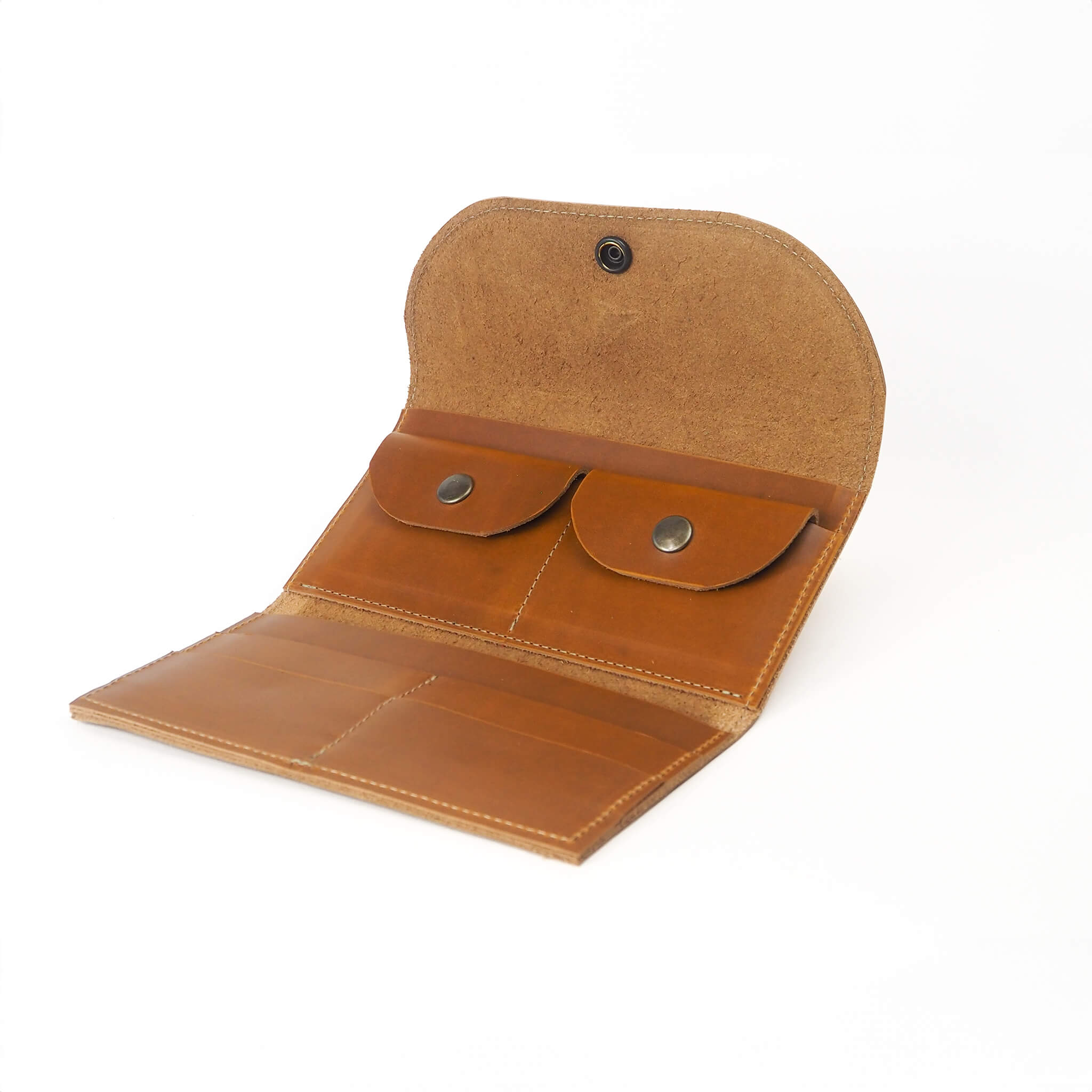 millie wallet large trifold clutch handmade leather - sunflower open view