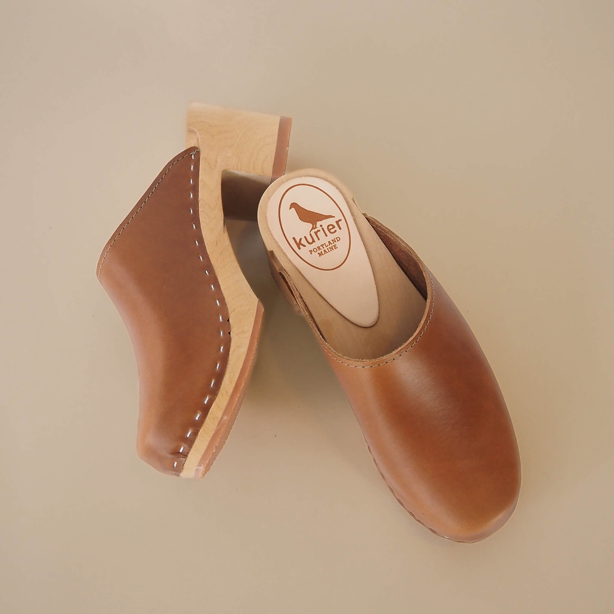 pepper clog high heel closed toe mule handmade american leather wood - pecan view