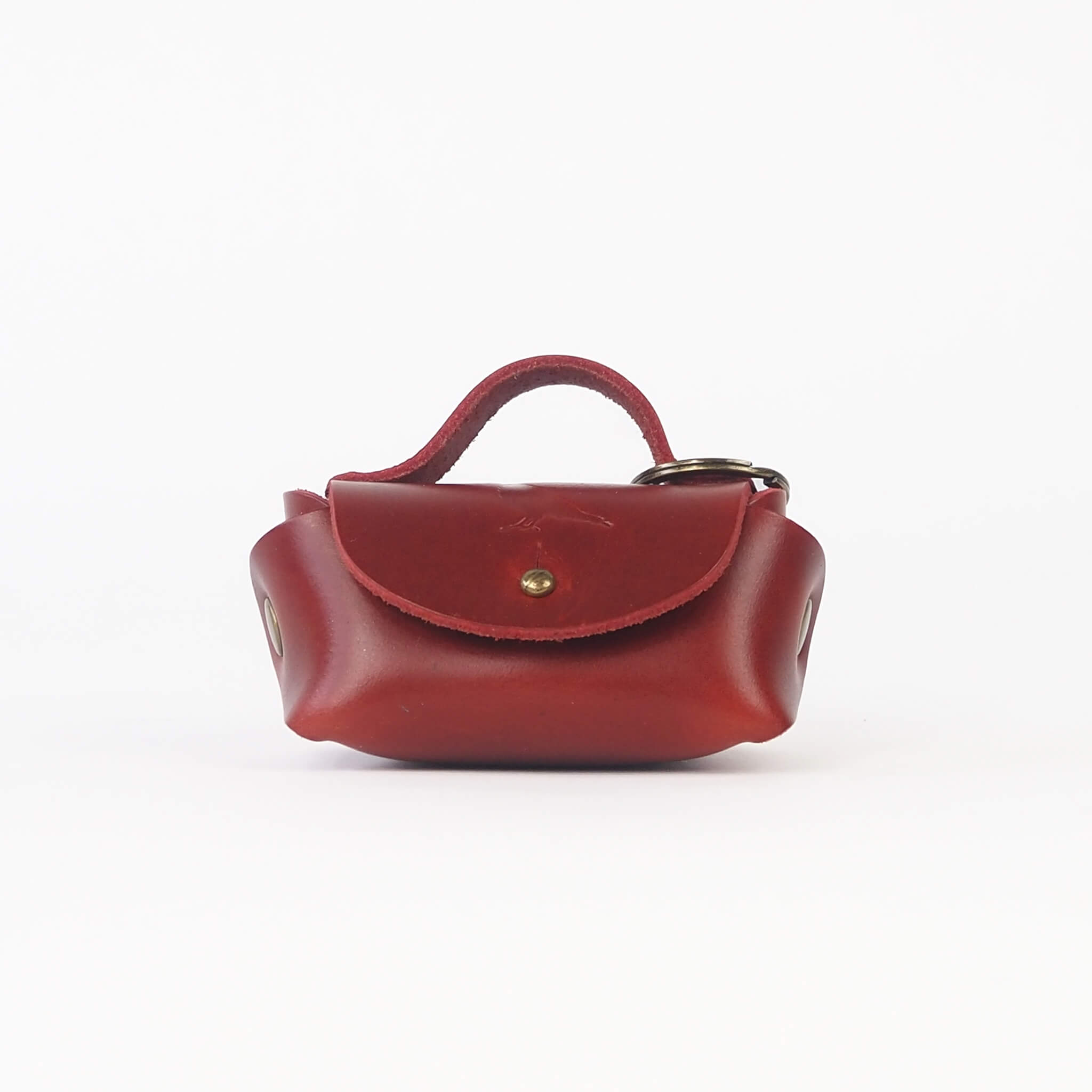 poo purse pet waste bag holder handmade leather - cherry front view