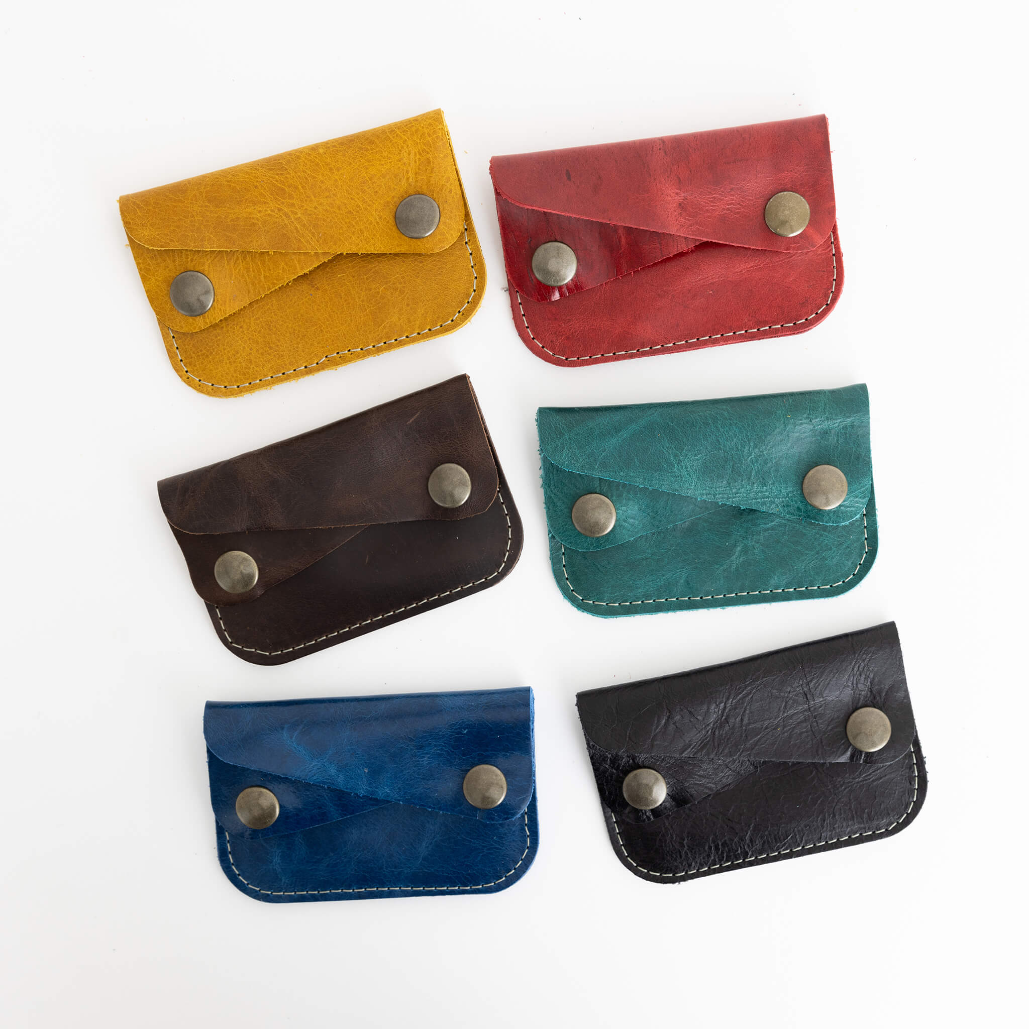 river card wallet - unisex double snap - handmade leather - group view