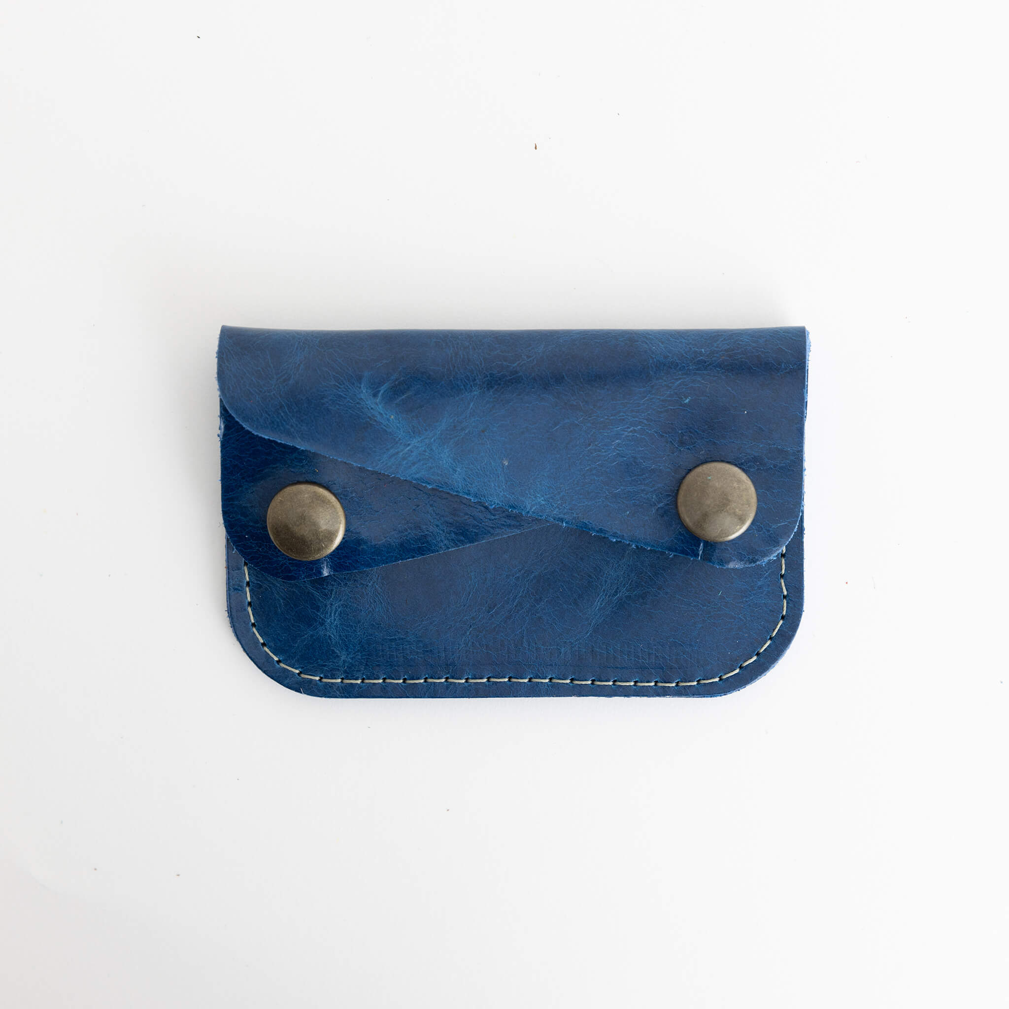 river card wallet - unisex double snap - handmade leather - royal front view