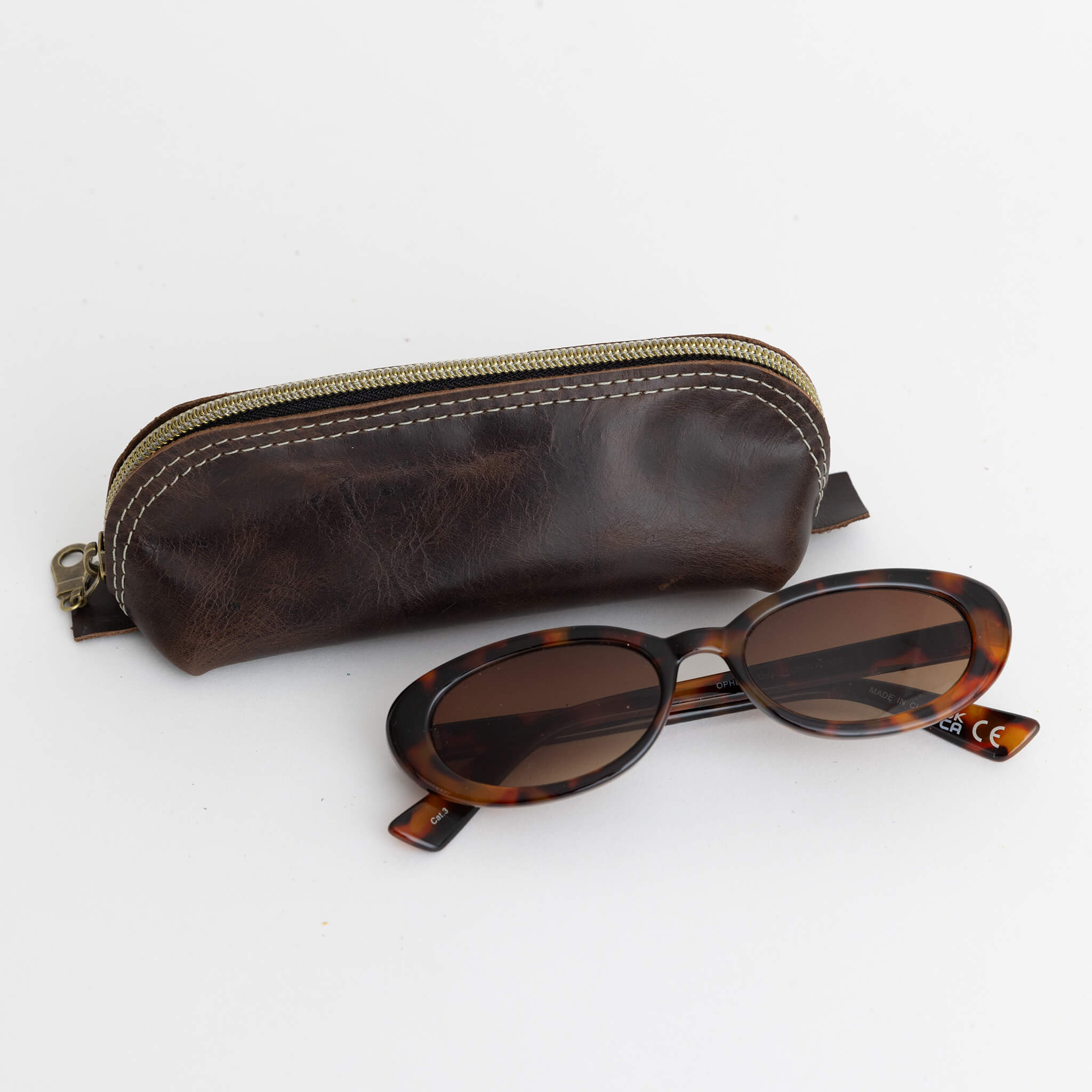 shelby pouch - zipper case - handmade leather - chocolate front view