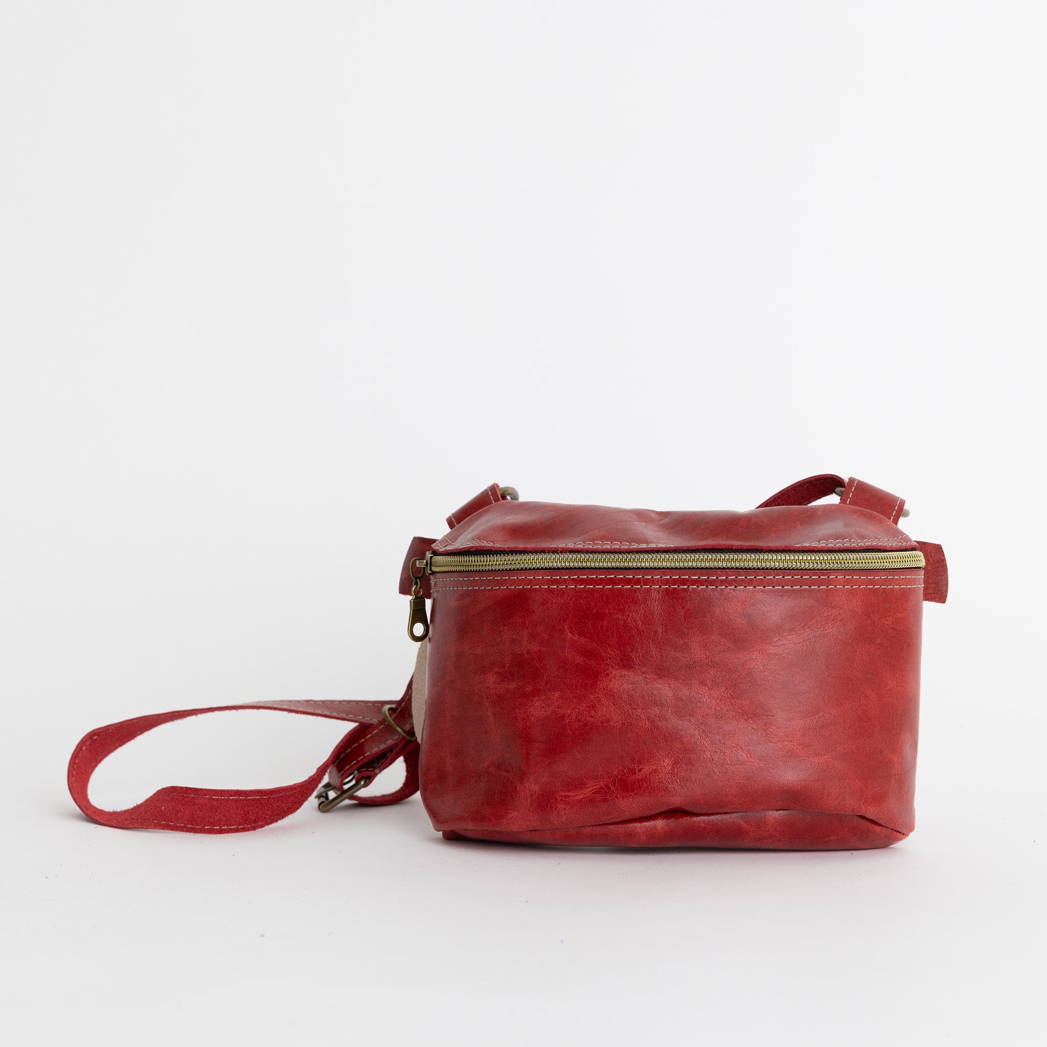 willard convertible tote crossbody fanny - handmade leather - cardinal front view