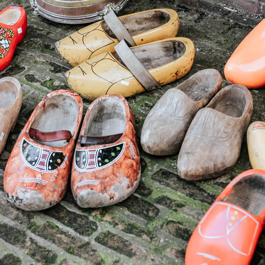 hand-painted antique european wood clogs