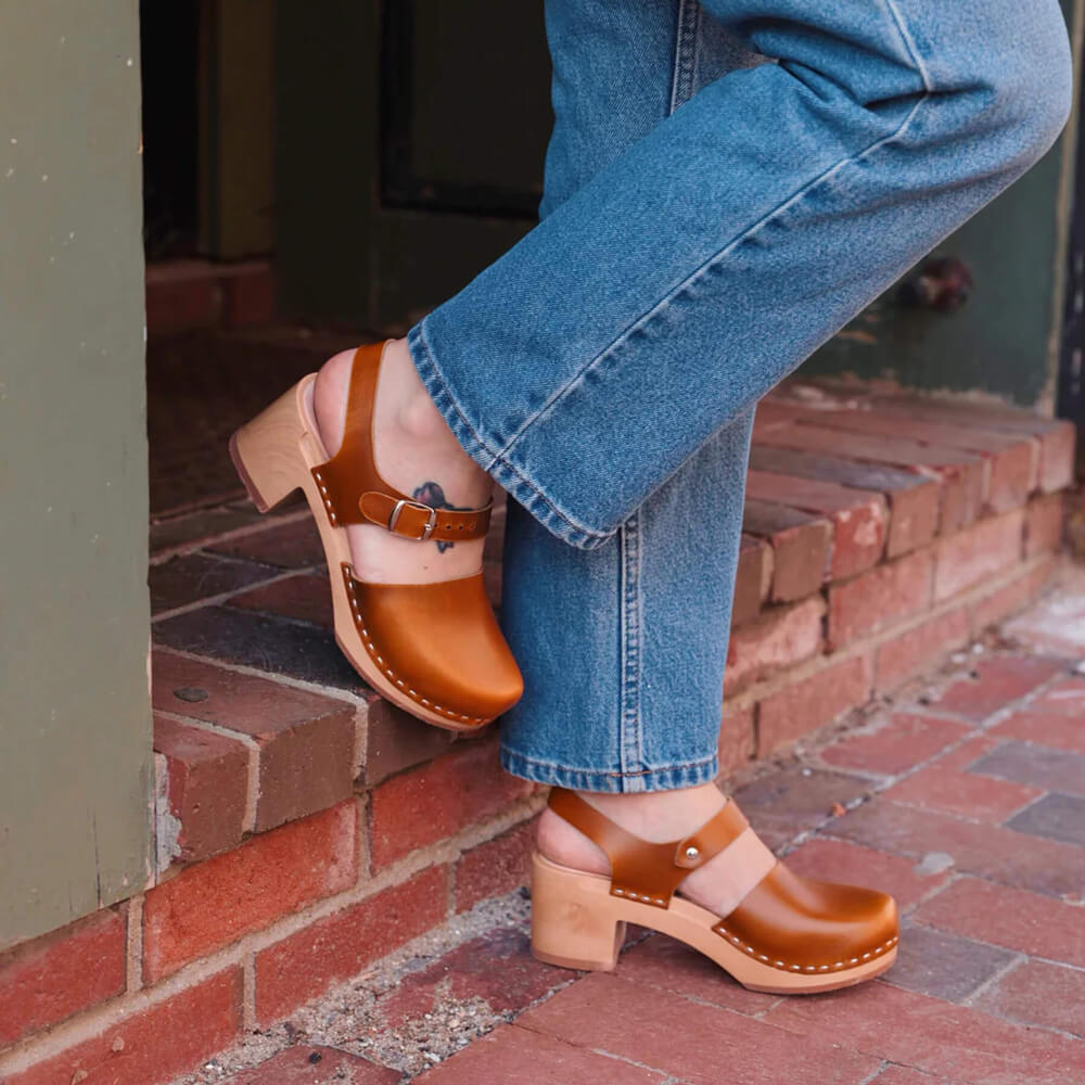 clogs styled with jeans