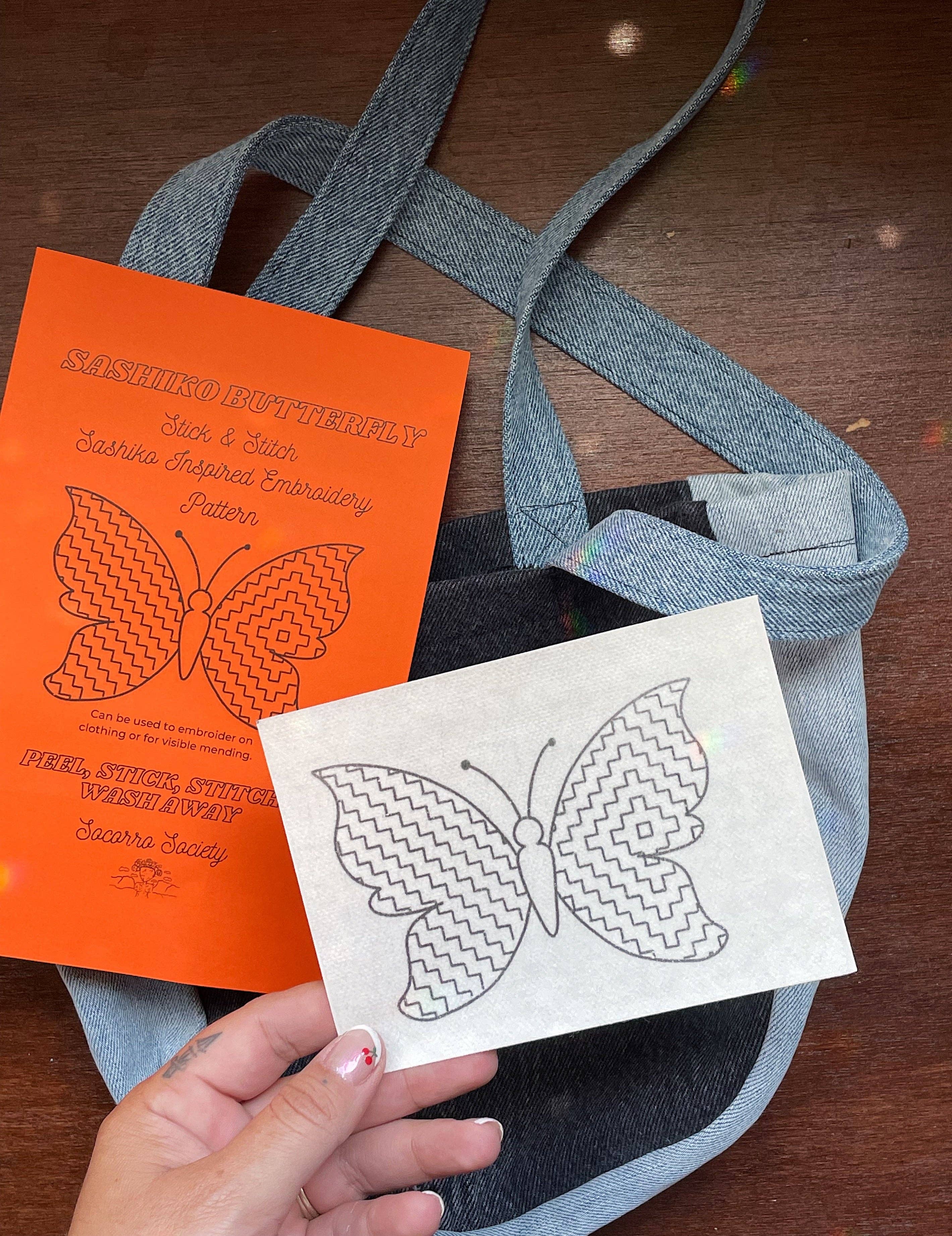 Sashiko Butterfly - Visible Mending Stick and Stitch Pattern