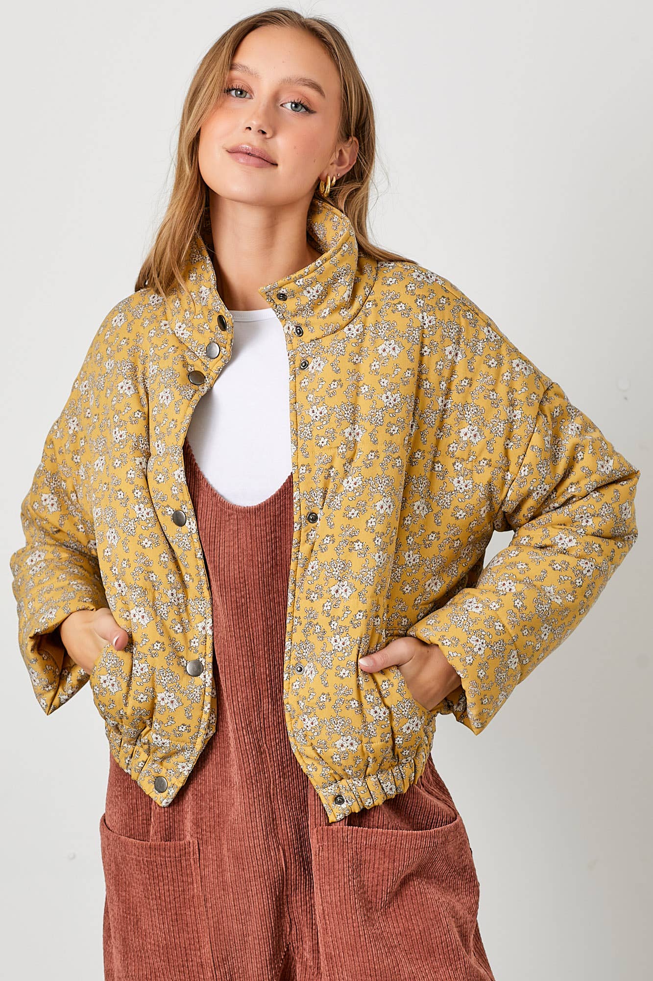 Yellow Floral Puffer Jacket