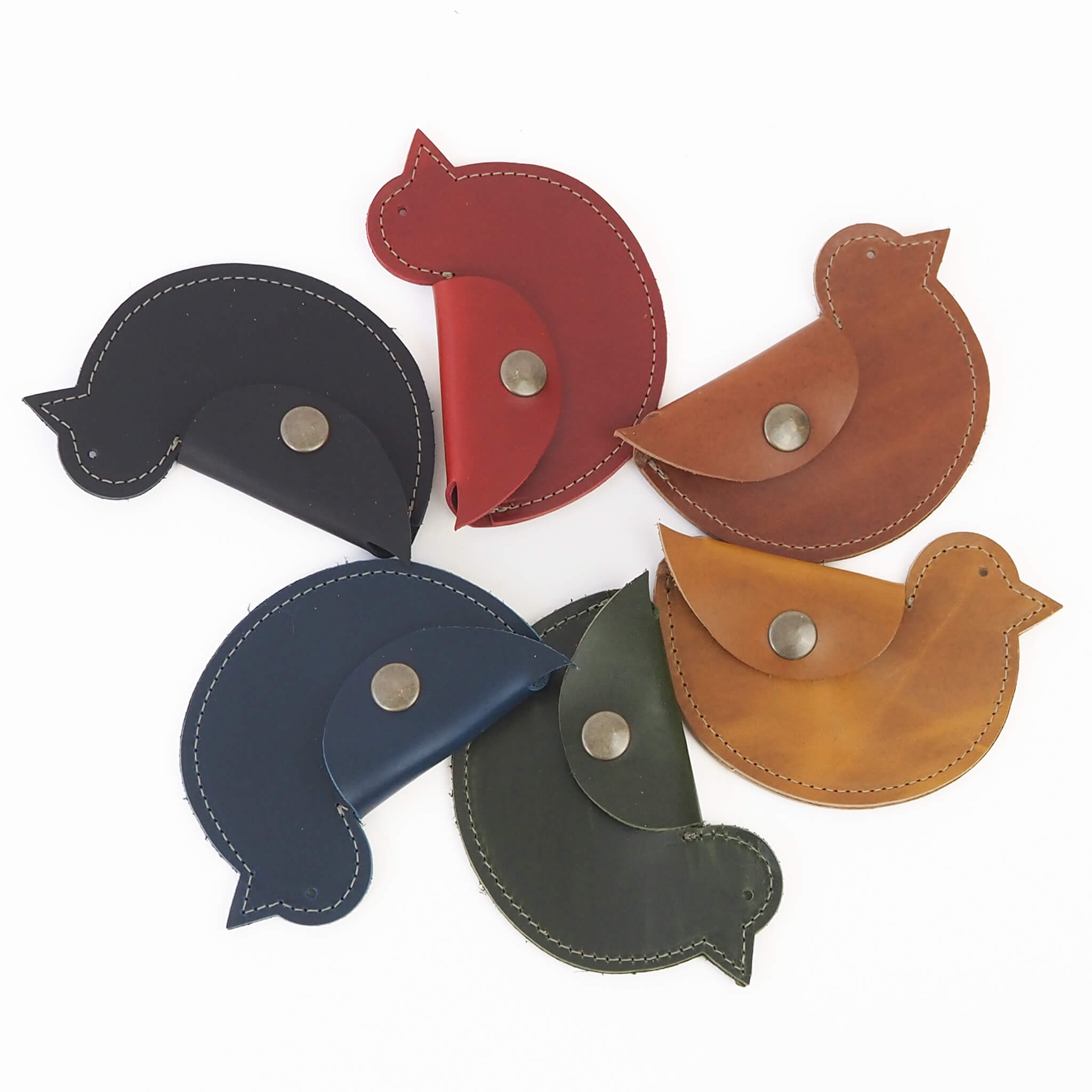 ami wallet mini bird handmade leather - group top view