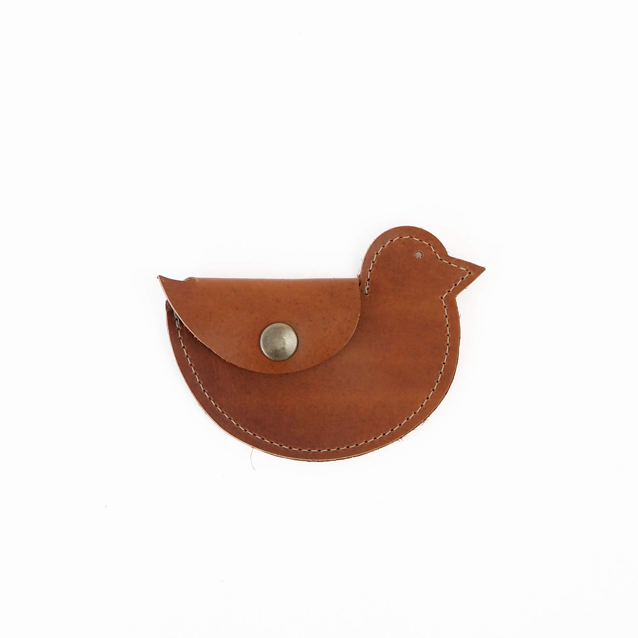 ami wallet mini bird handmade leather - pecan front view