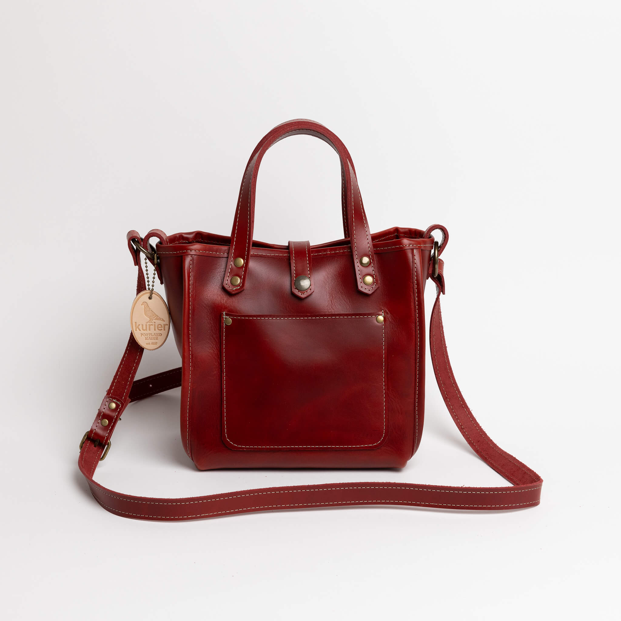 belfast tote crossbody compact - handmade leather - cherry front view