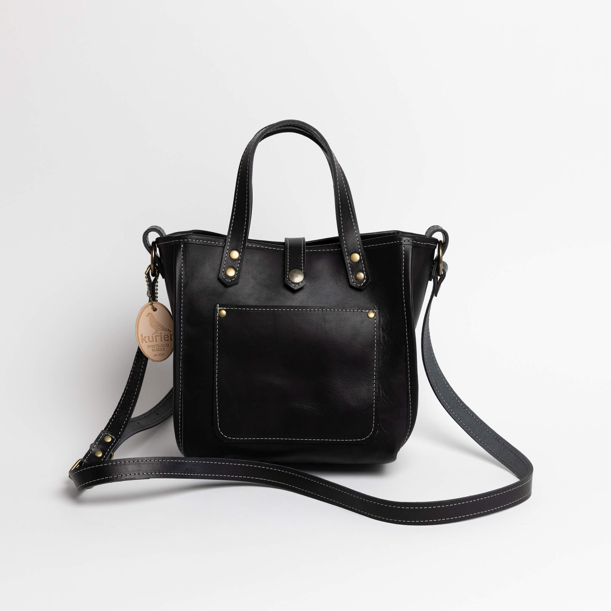 belfast tote crossbody compact - handmade leather - coal front view