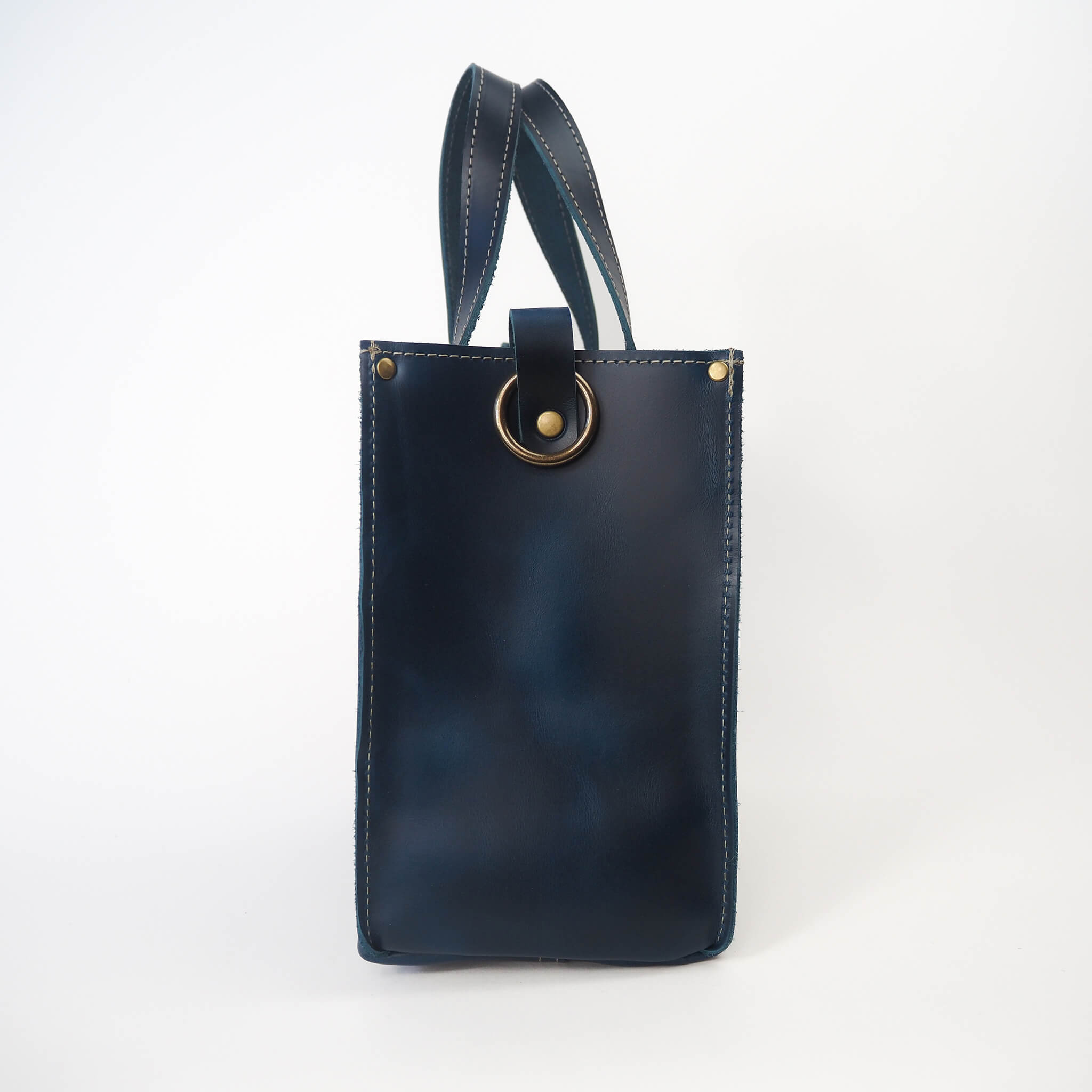 bess handbag tote crossbody handmade leather - denim side view