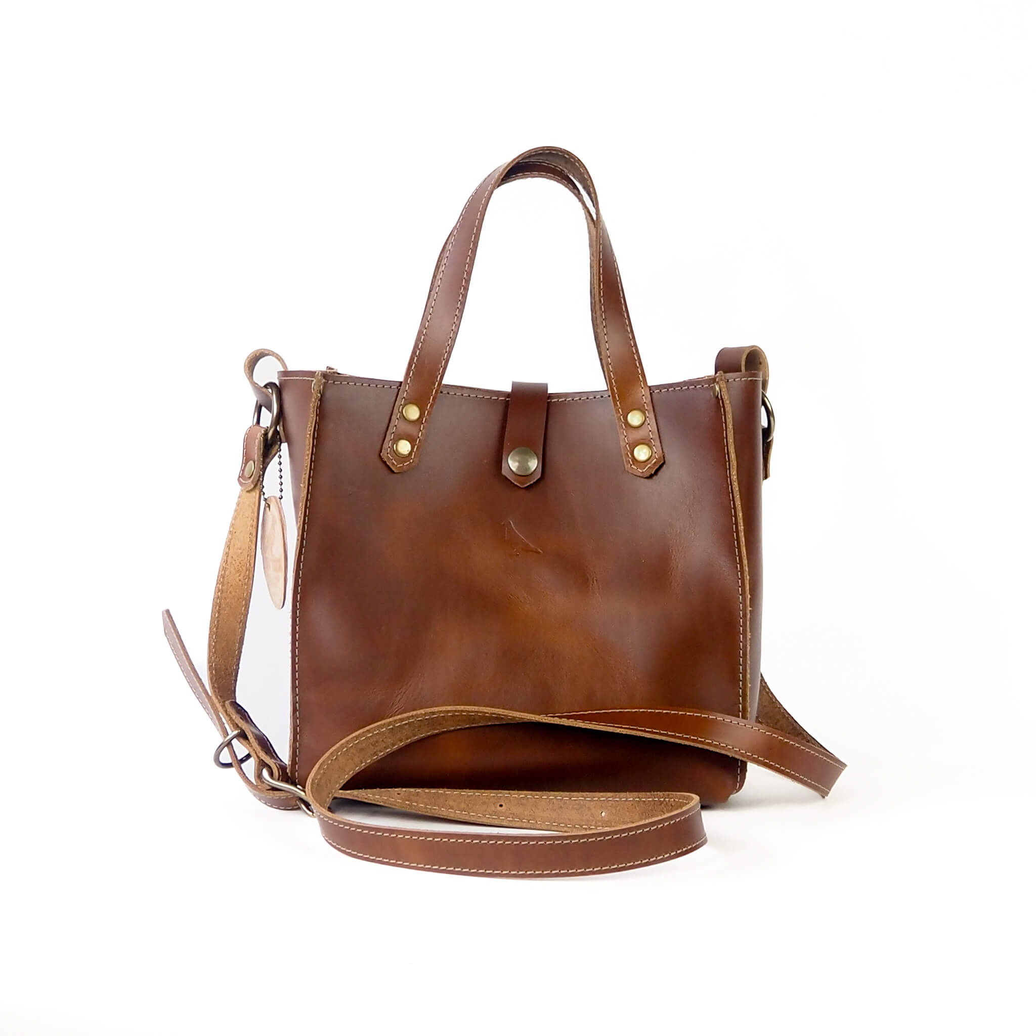 bess handbag tote crossbody handmade leather - pecan front view