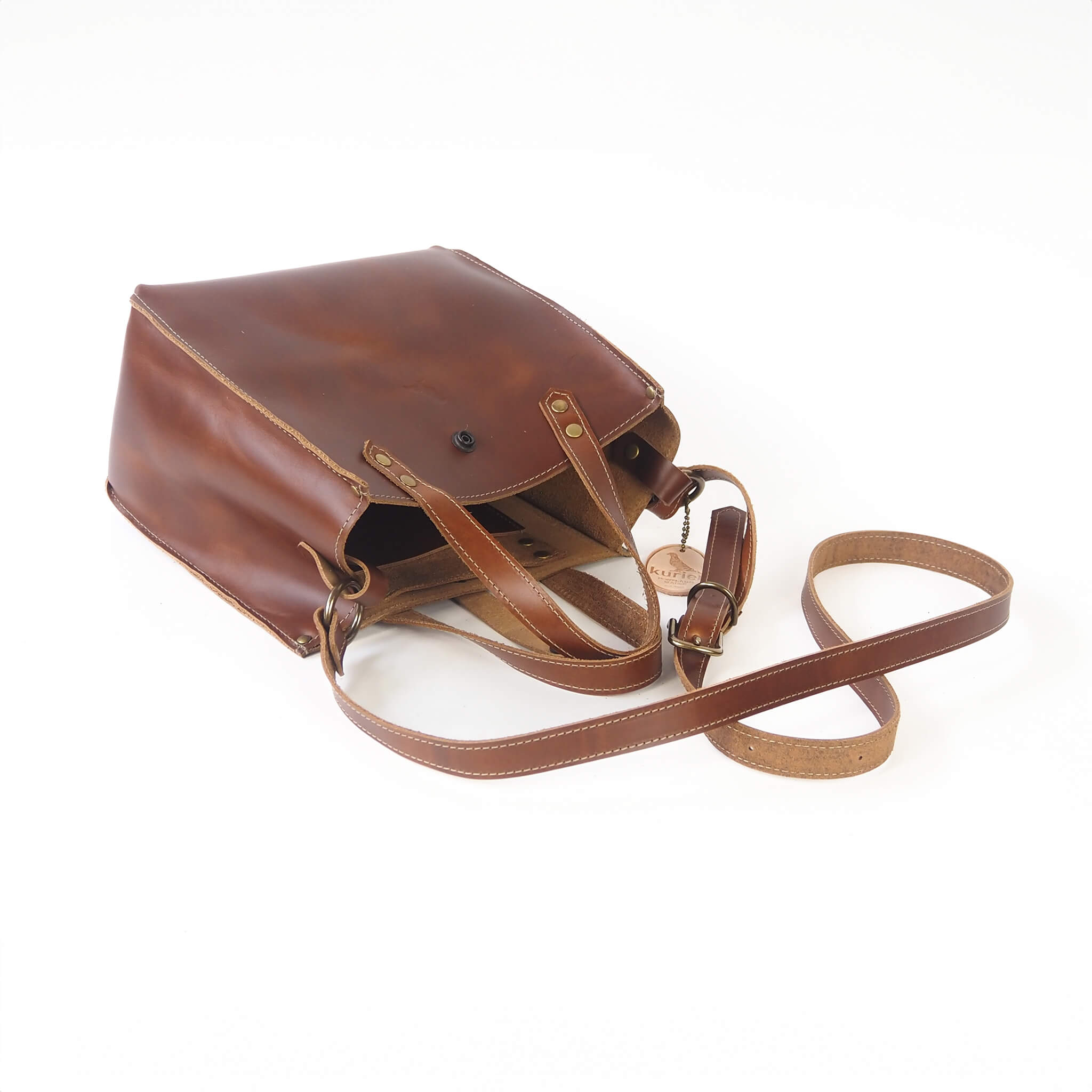 bess handbag tote crossbody handmade leather - pecan top view