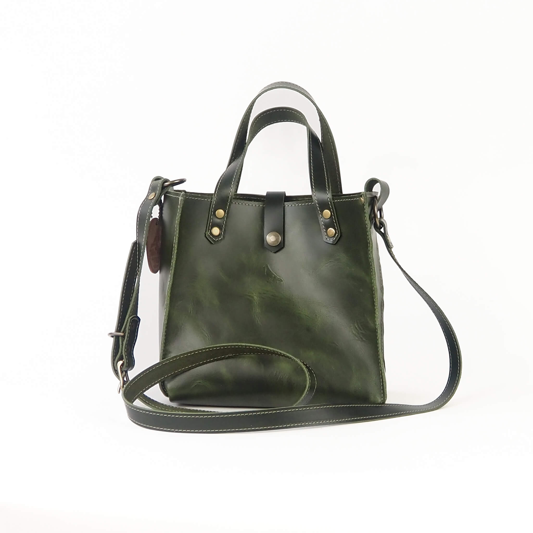 bess handbag tote crossbody handmade leather - pine front view