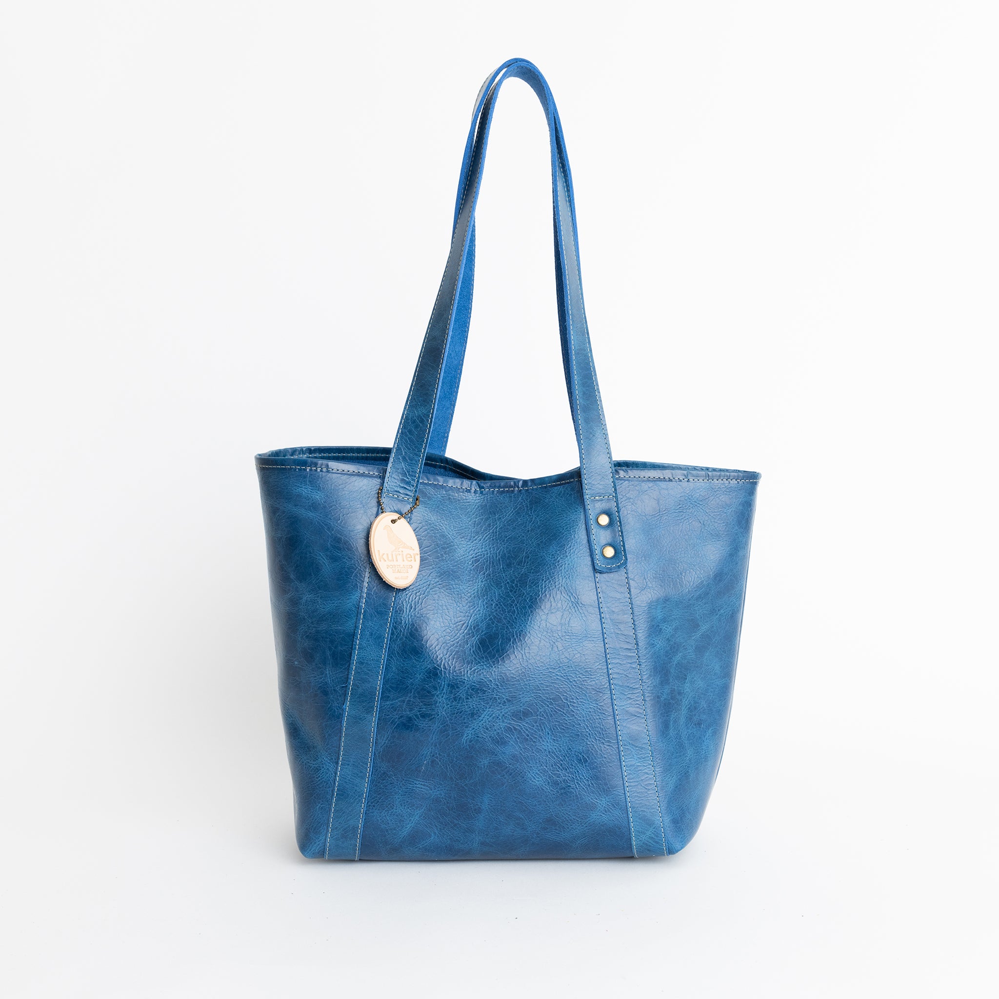 blue hill tote - travel bag non slip - handmade leather - royal front view