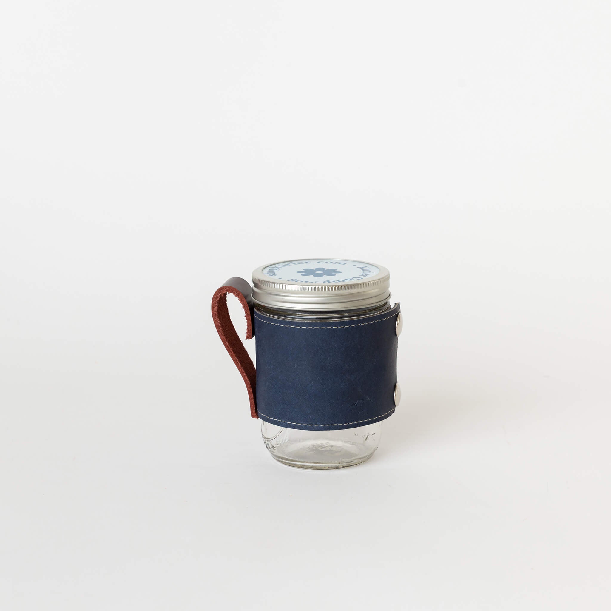 classic leather camp mug holder - blueberry