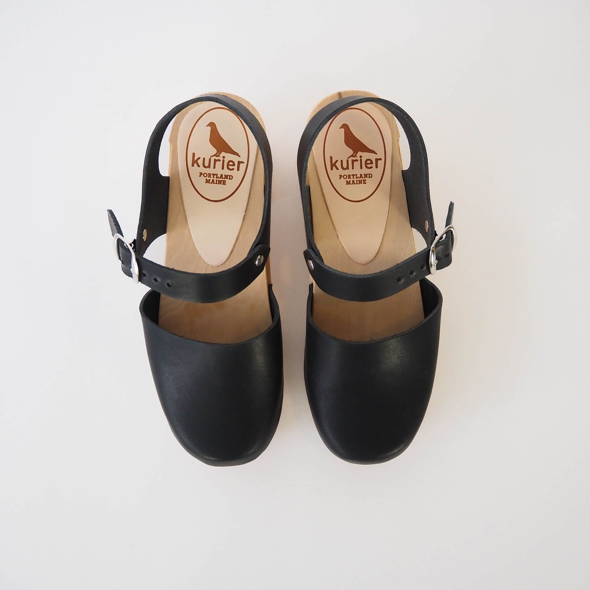 charlie clog high heel closed toe handmade leather/wood - coal top view