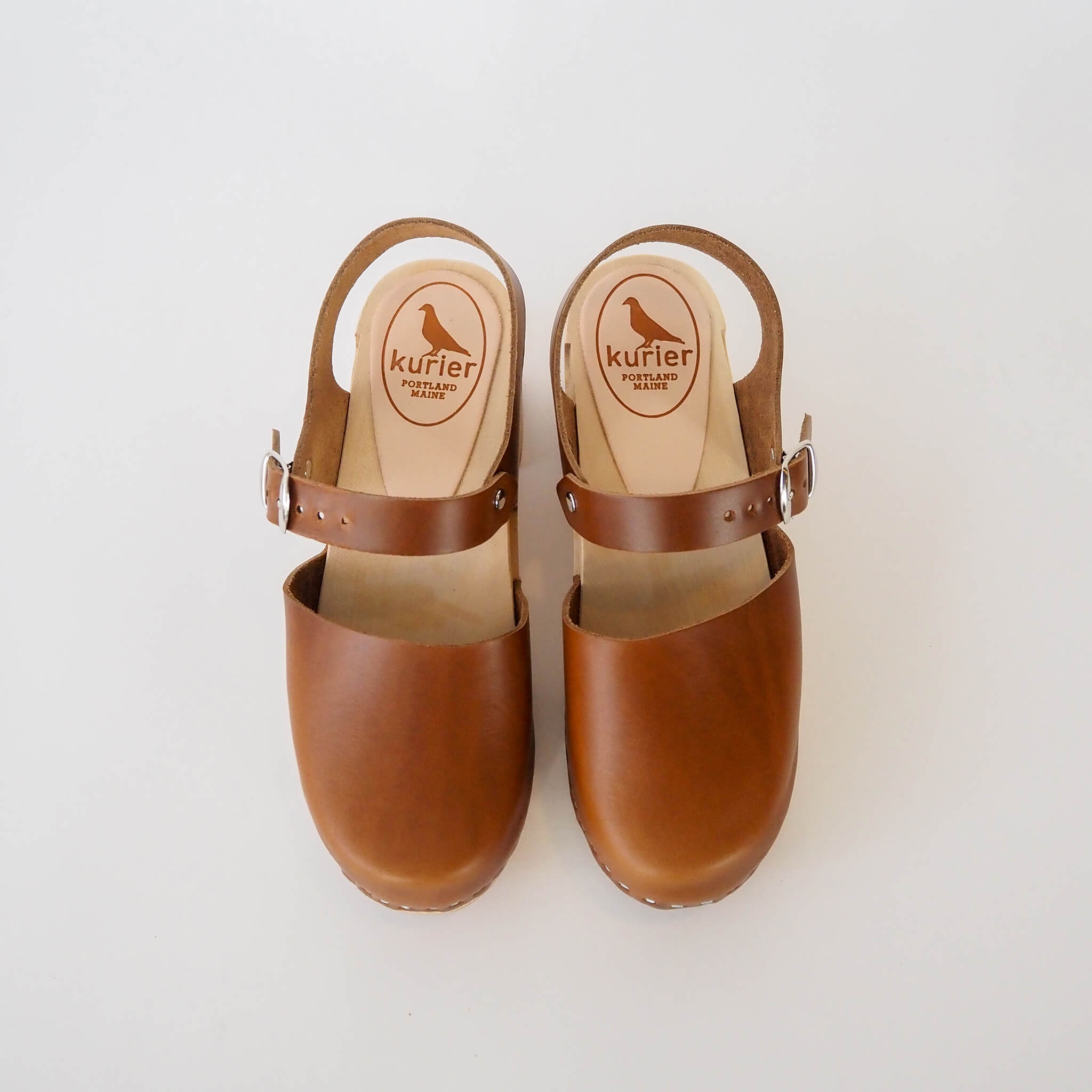 charlie clog high heel closed toe handmade leather/wood - pecan top view