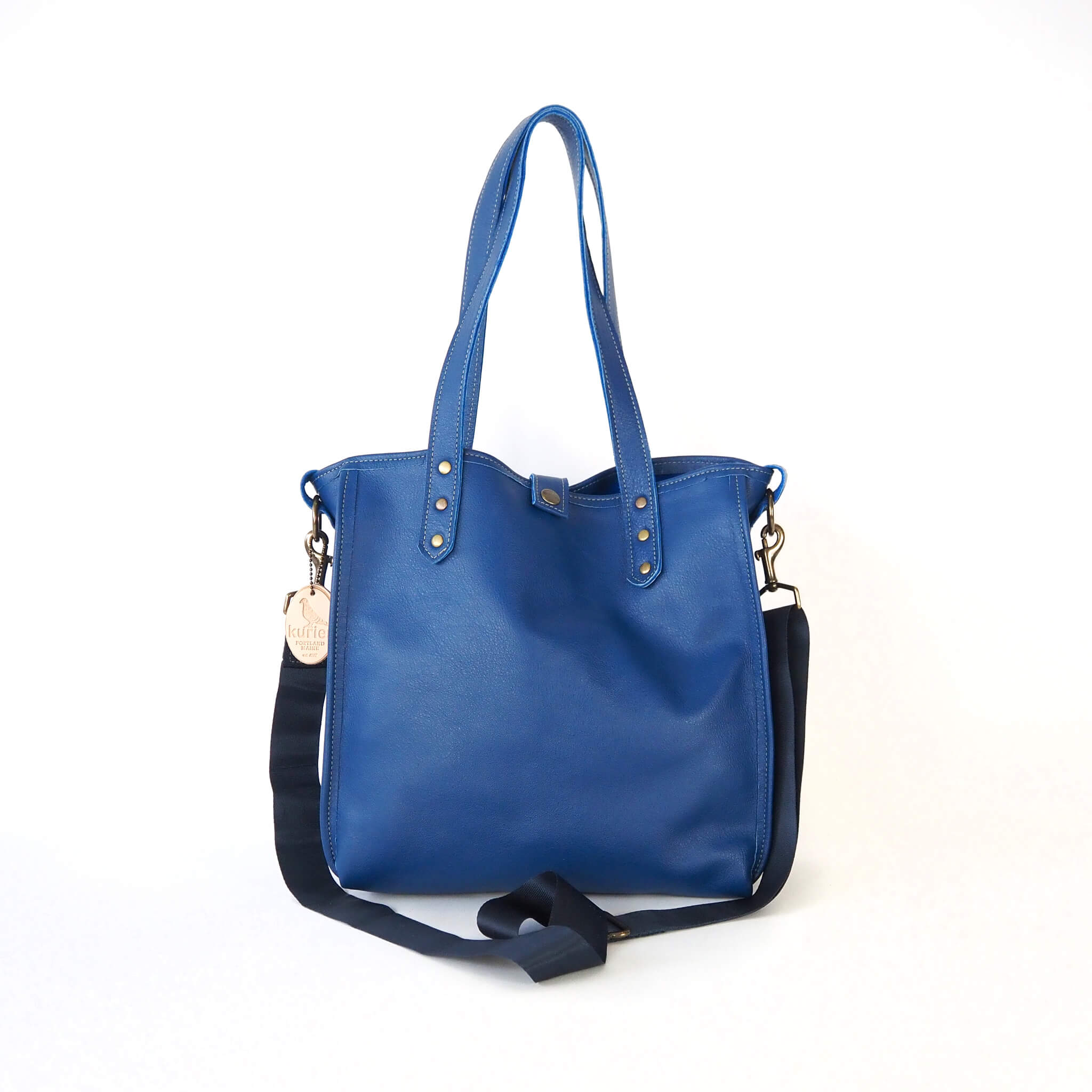 charlotte tote - crossbody, adjustable, travel bag - handmade leather - indigo front view