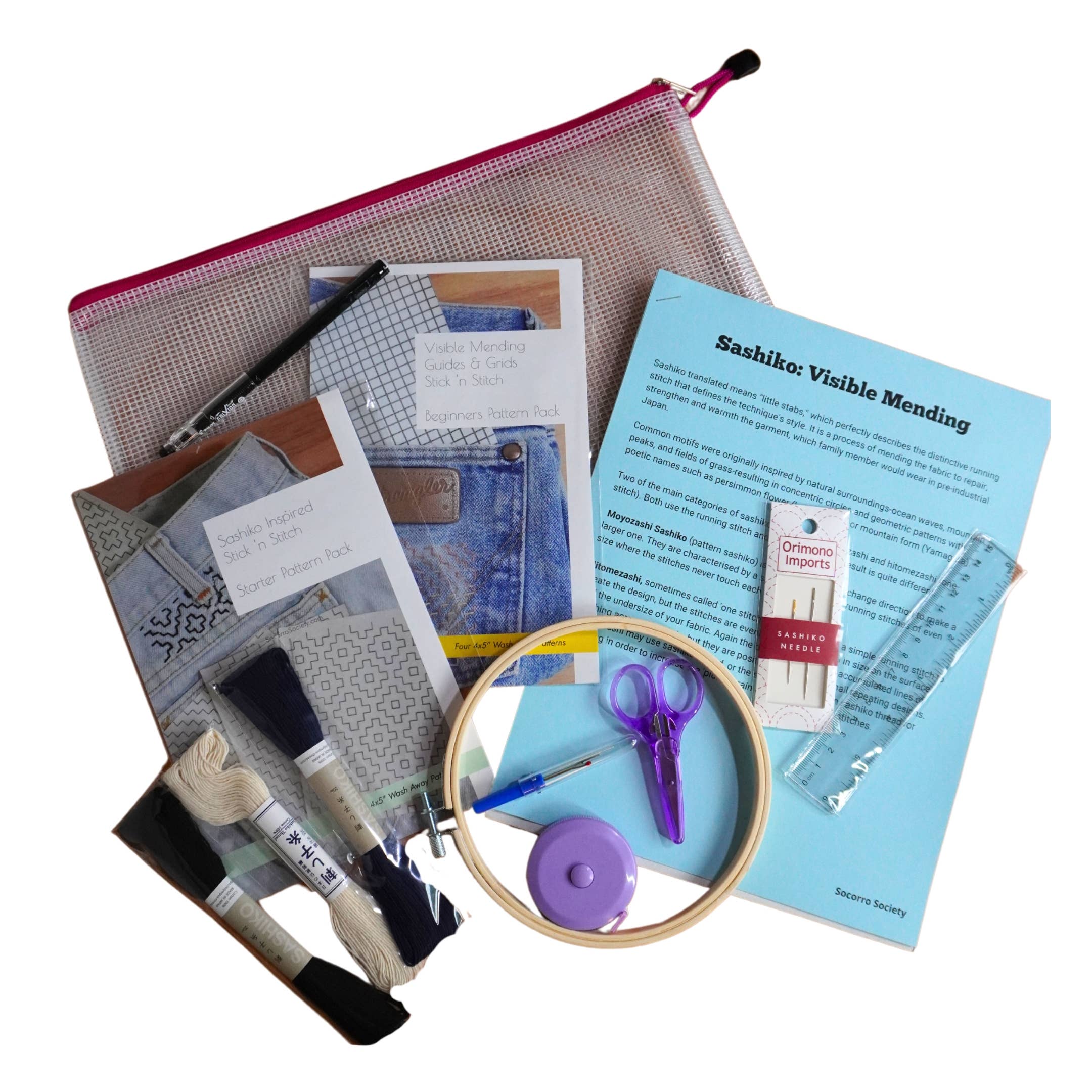 Basics Of Visible Mending Kit w/ Embroidery Booklet + Tools