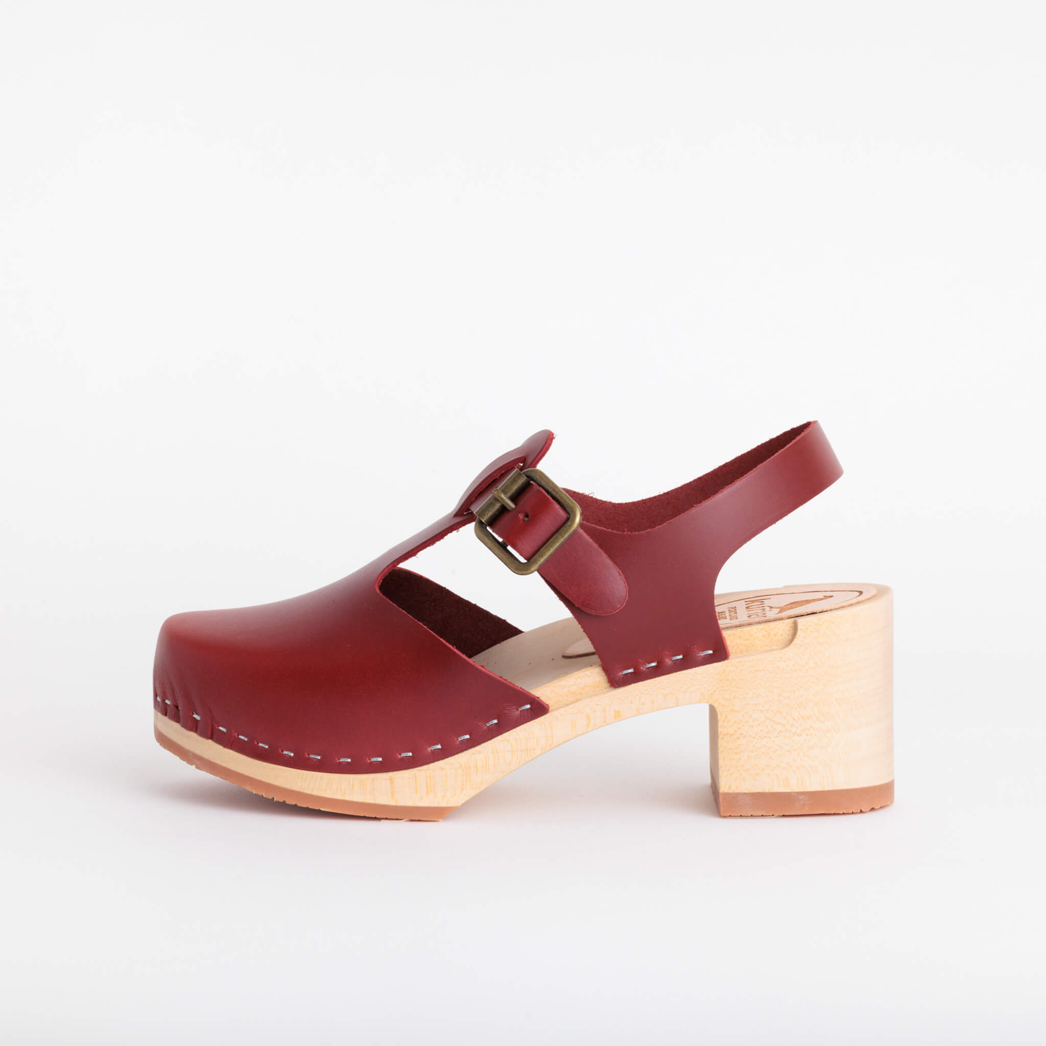 doris clog high heel closed toe handmade italian leather wood - cherry side view